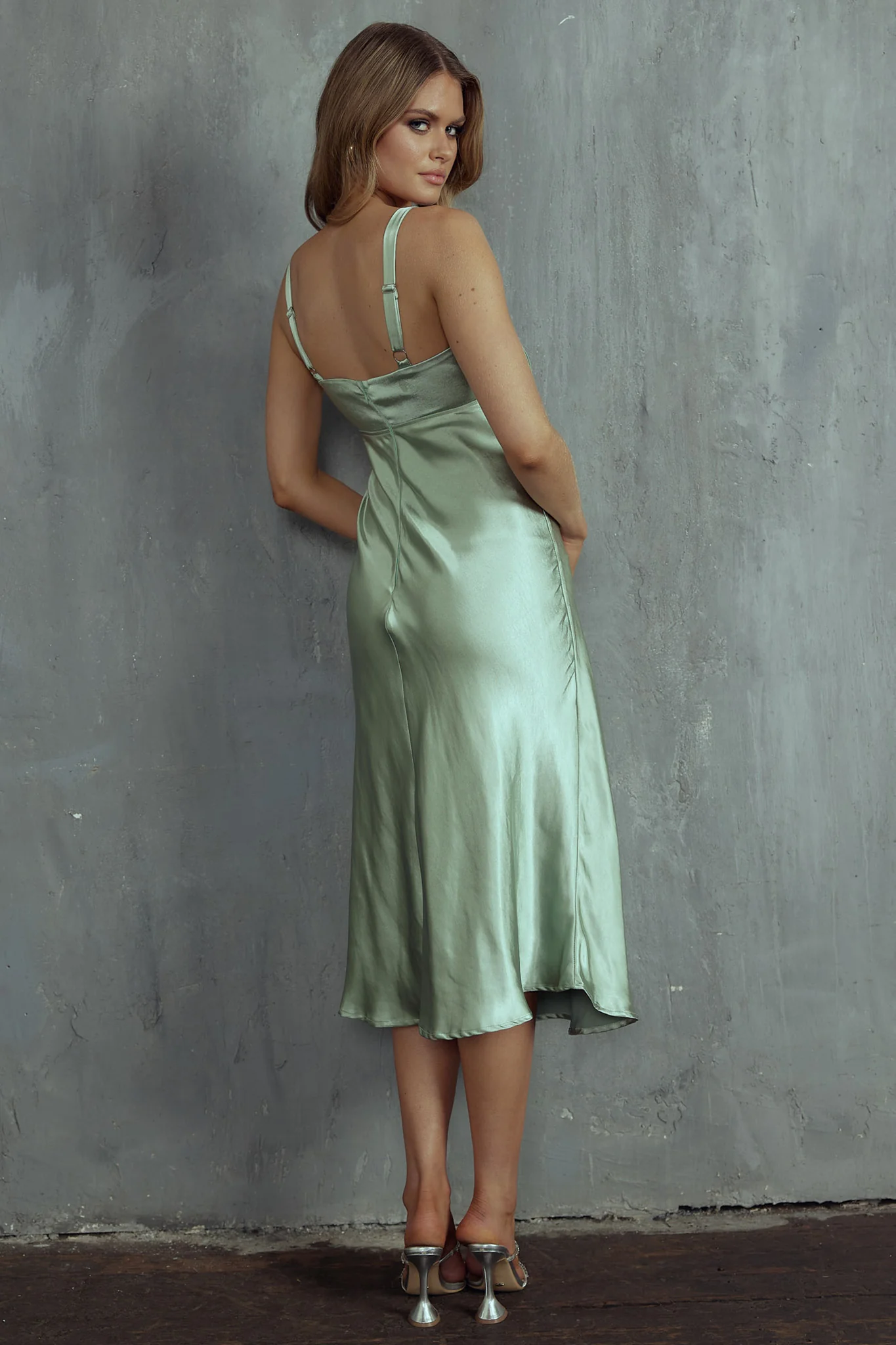 Perfect Day Satin Midi Dress Olive - Seraphlike