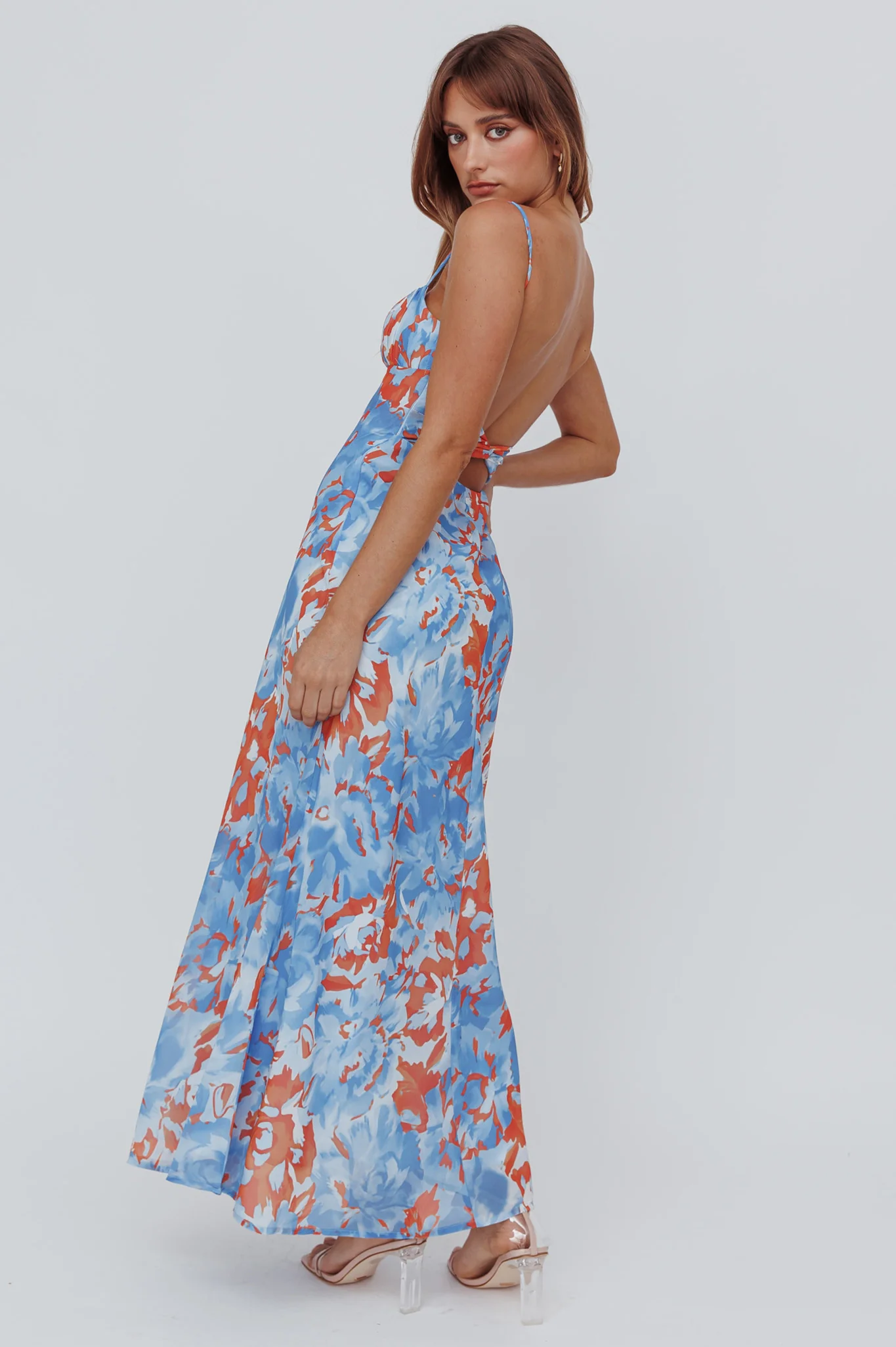 Nerida Twist Back Maxi Dress Abstract Blue - Seraphlike