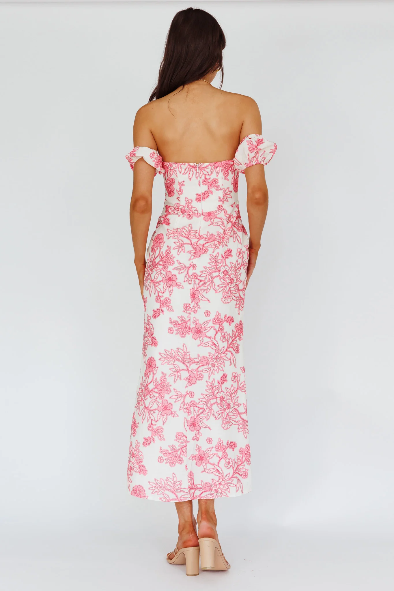 Olivier Off-Shoulder Midi Dress Floral Pink - Seraphlike