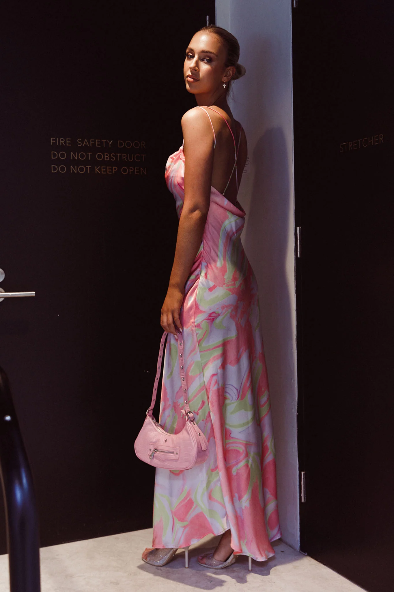 Moment With You Ruched Bust Midi Dress Swirl Pink/Lemon - Seraphlike