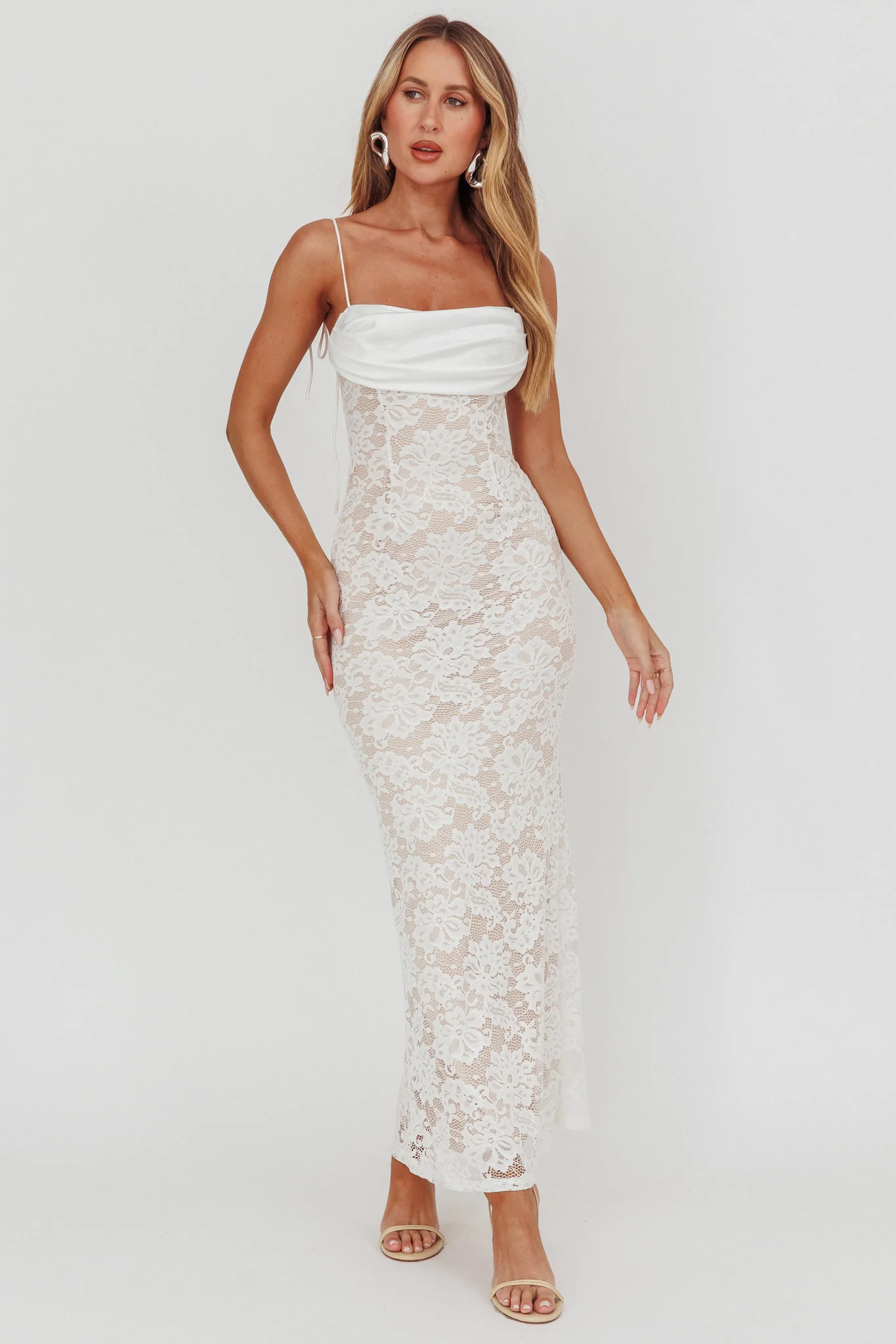 Melting Lace Maxi Dress White - Seraphlike