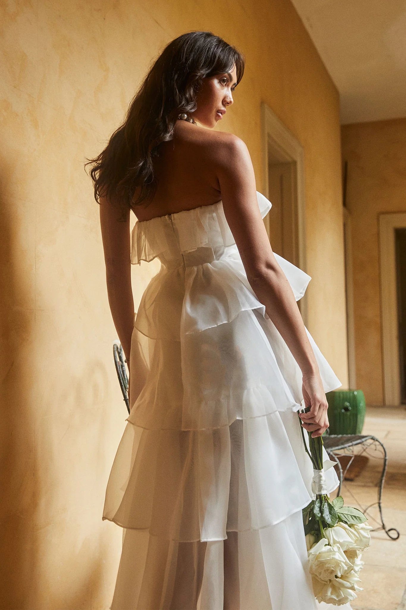 Oceana Layered Ruffle Maxi Dress White - Seraphlike