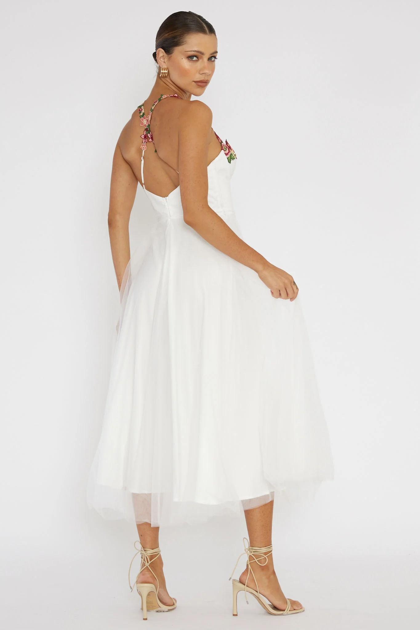 Smitten Sweetheart Neckline Floral Trim Dress White - Seraphlike