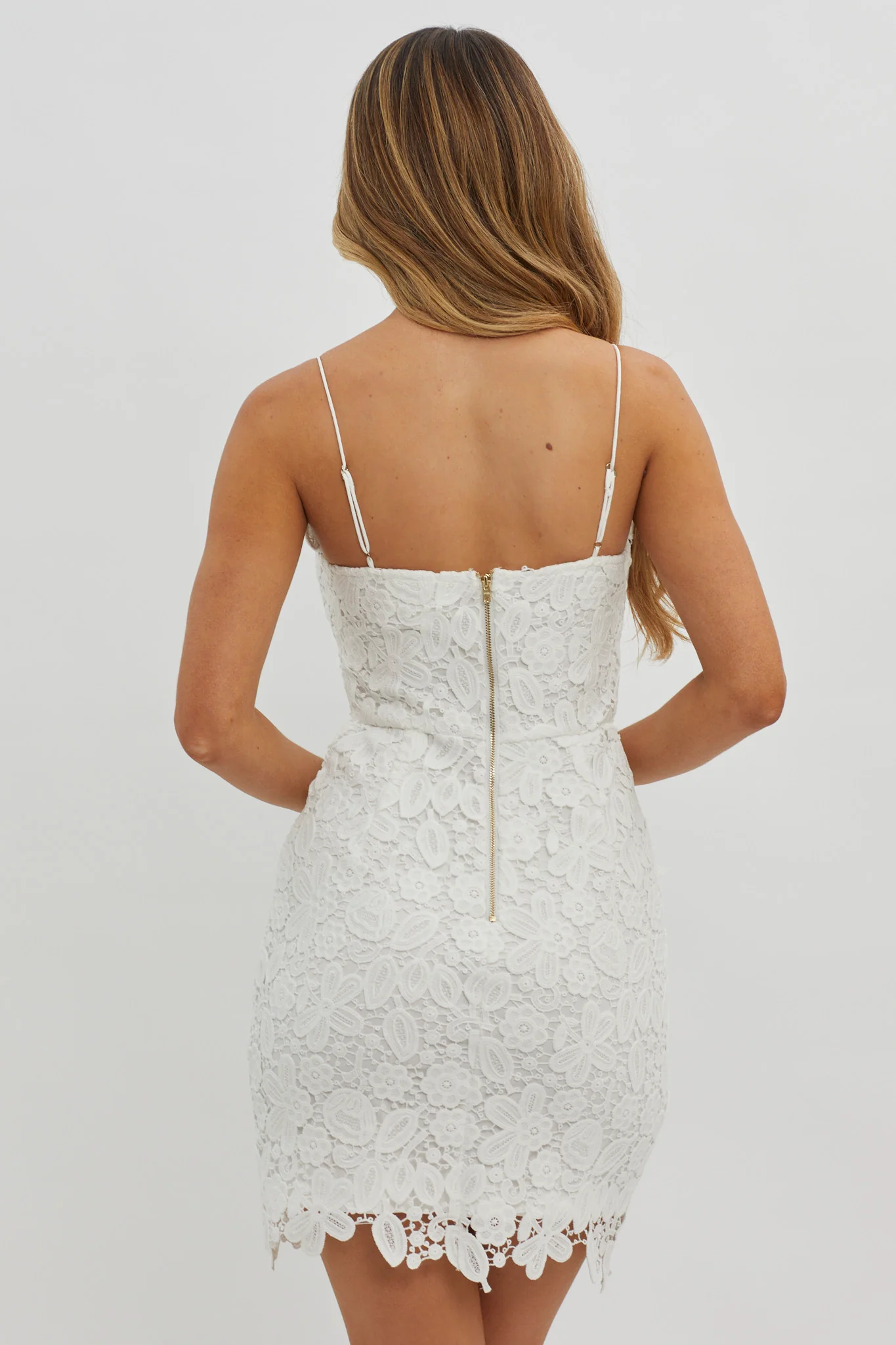 Reinhart Cami Strap Crochet Lace Dress White - Seraphlike