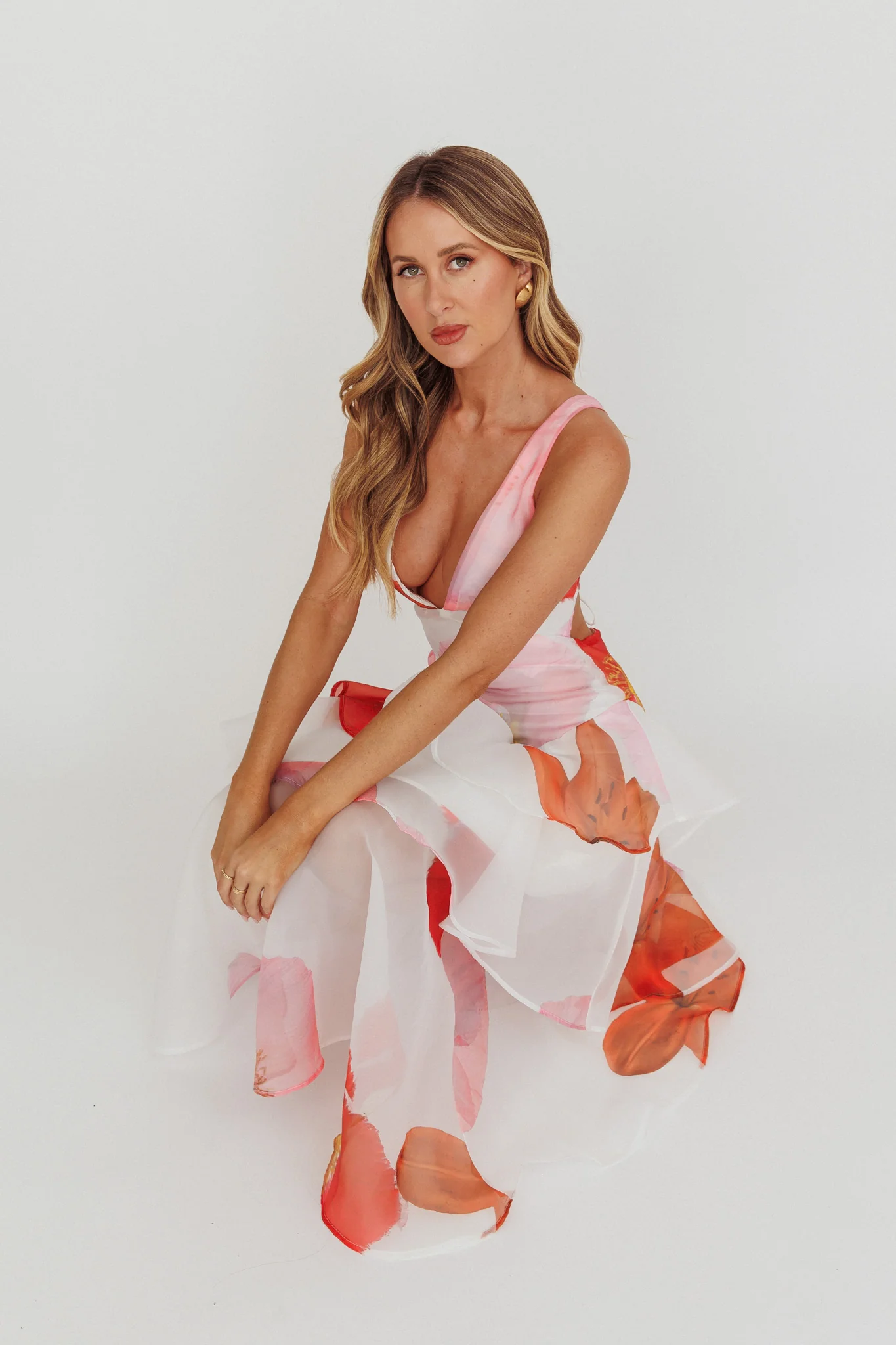 Veda Strappy Back Ruffle Maxi Dress Flowers Pink - Seraphlike