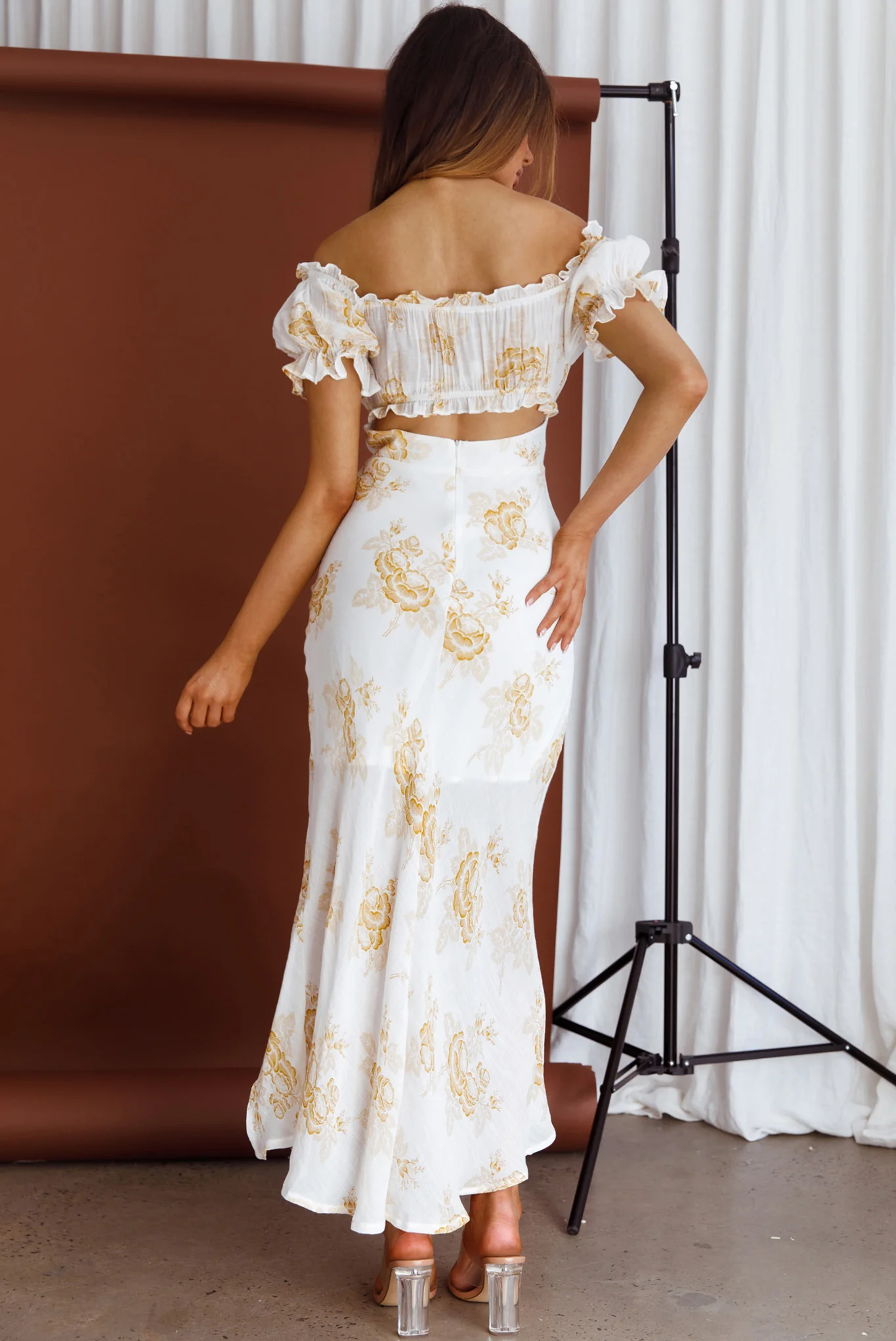 Pixie Puff Sleeve Midi Dress Floral Yellow - Seraphlike