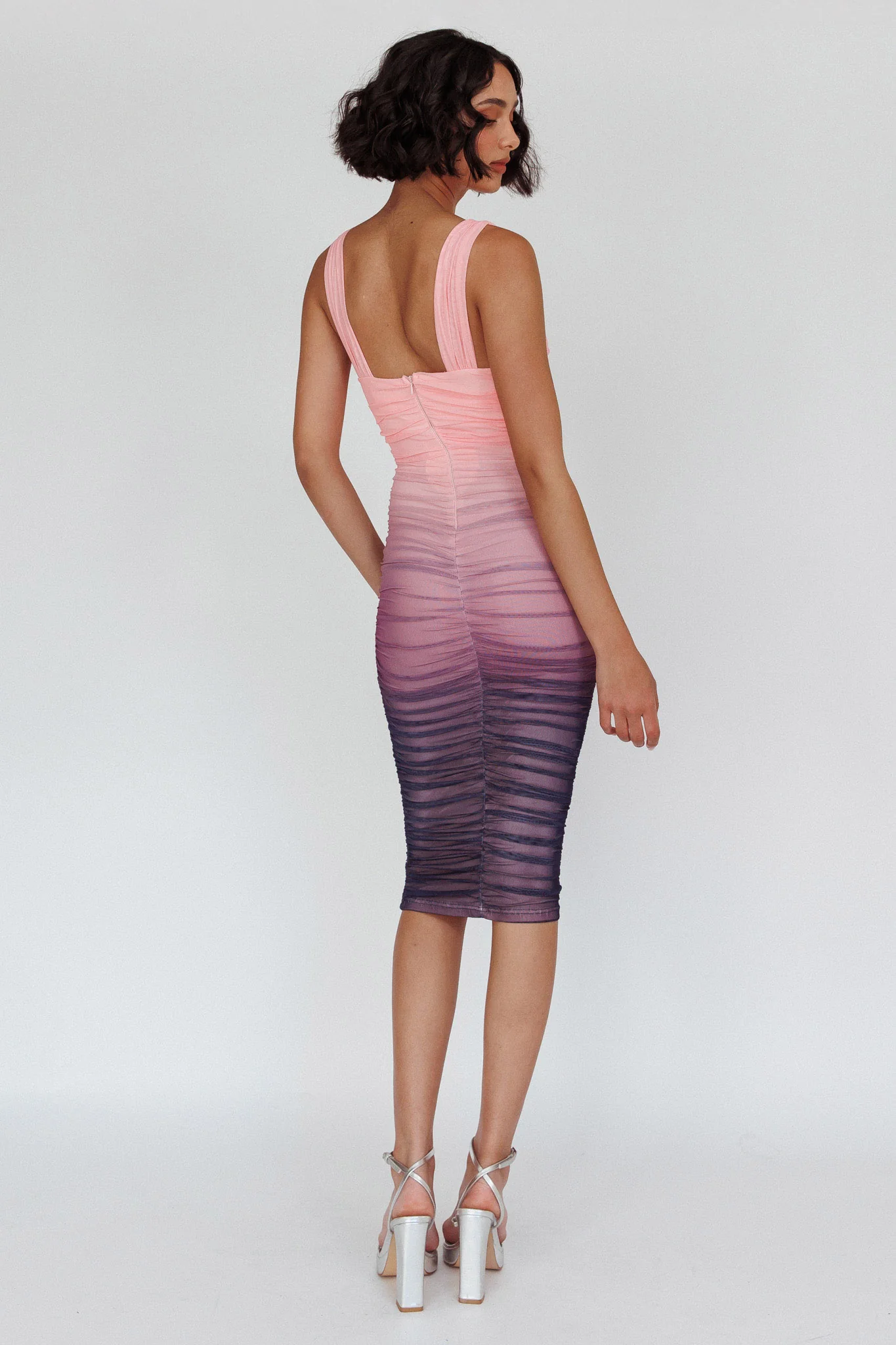 Nadia Ruched Midi Dress Gradient Pink - Seraphlike
