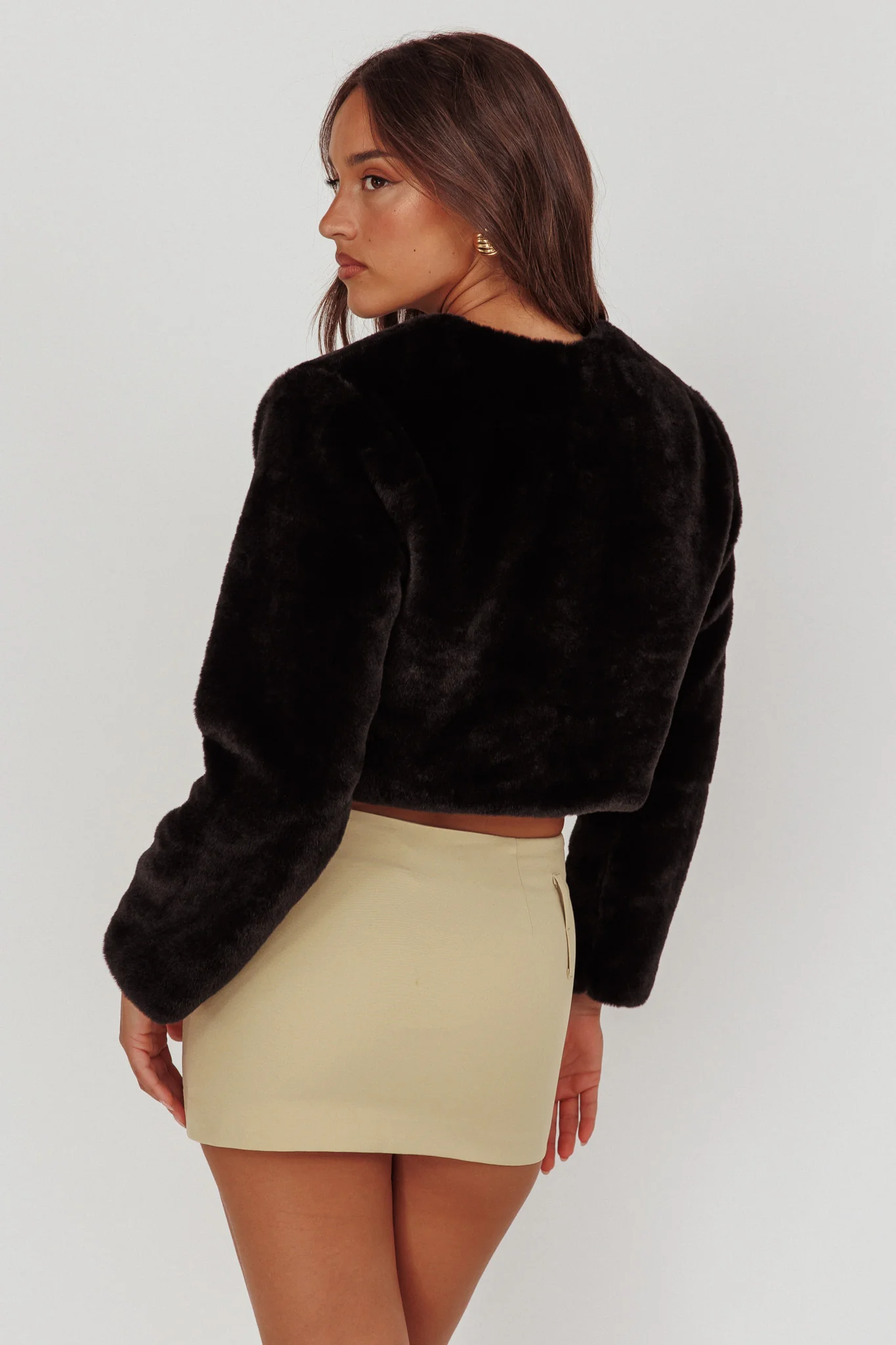 London Day Faux Fur Crop Jacket Black - Seraphlike