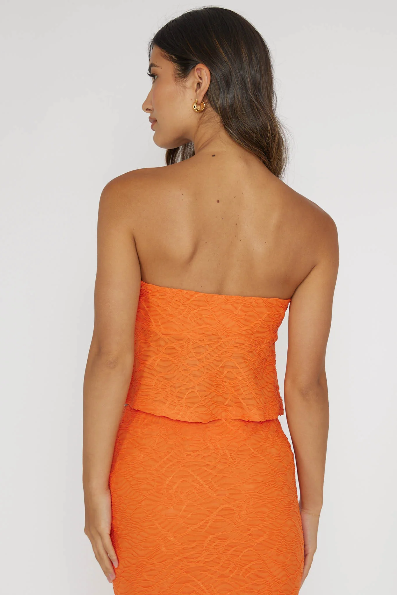 Chat Me Up Embellished Strapless Top Tangerine - Seraphlike