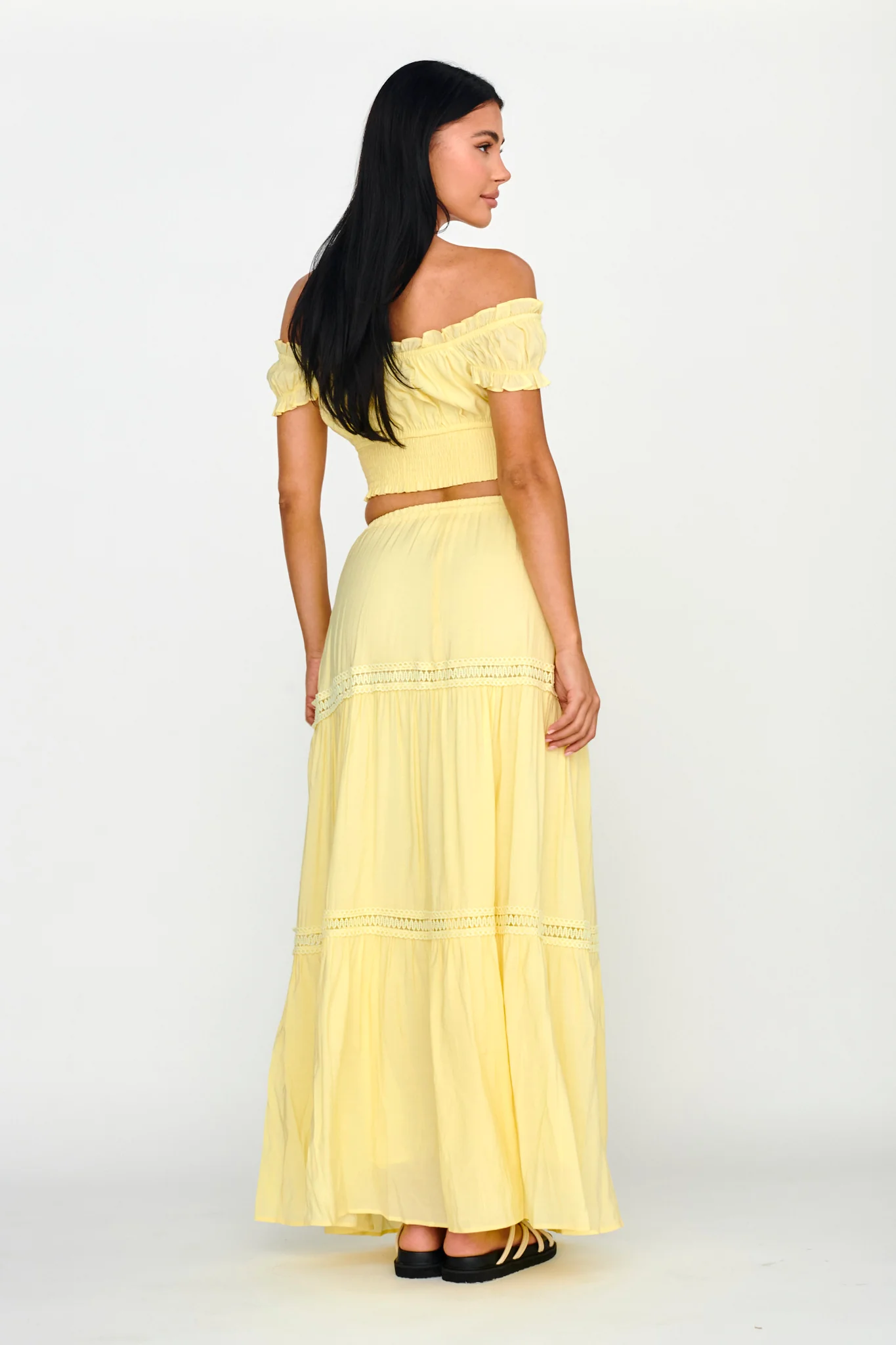 Canyon Cove Crochet Trim Maxi Skirt Yellow - Seraphlike