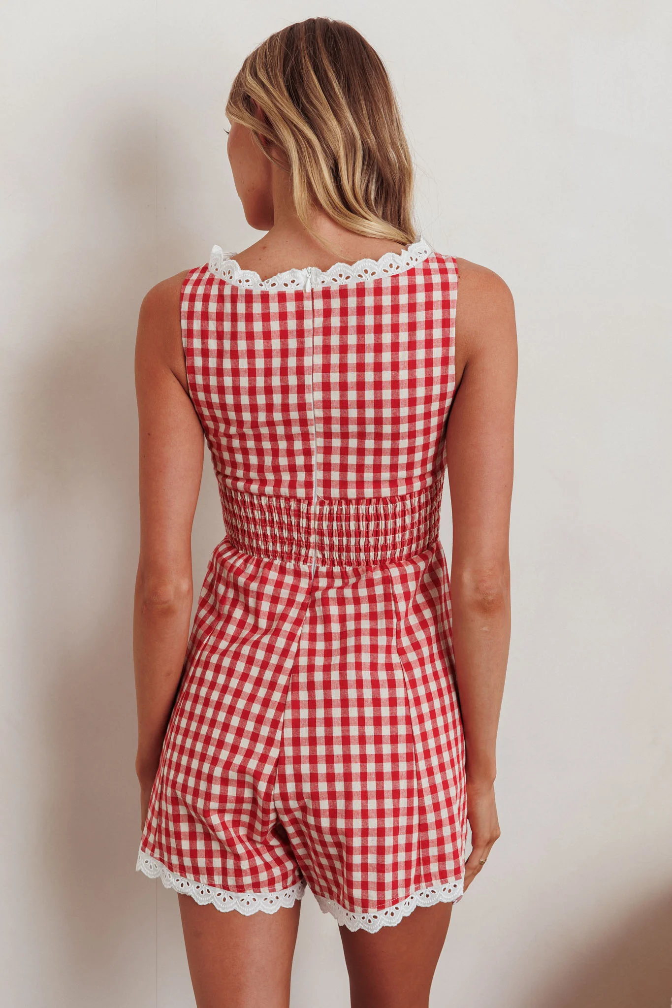 Loving Me Sleeveless Romper Gingham Red - Seraphlike