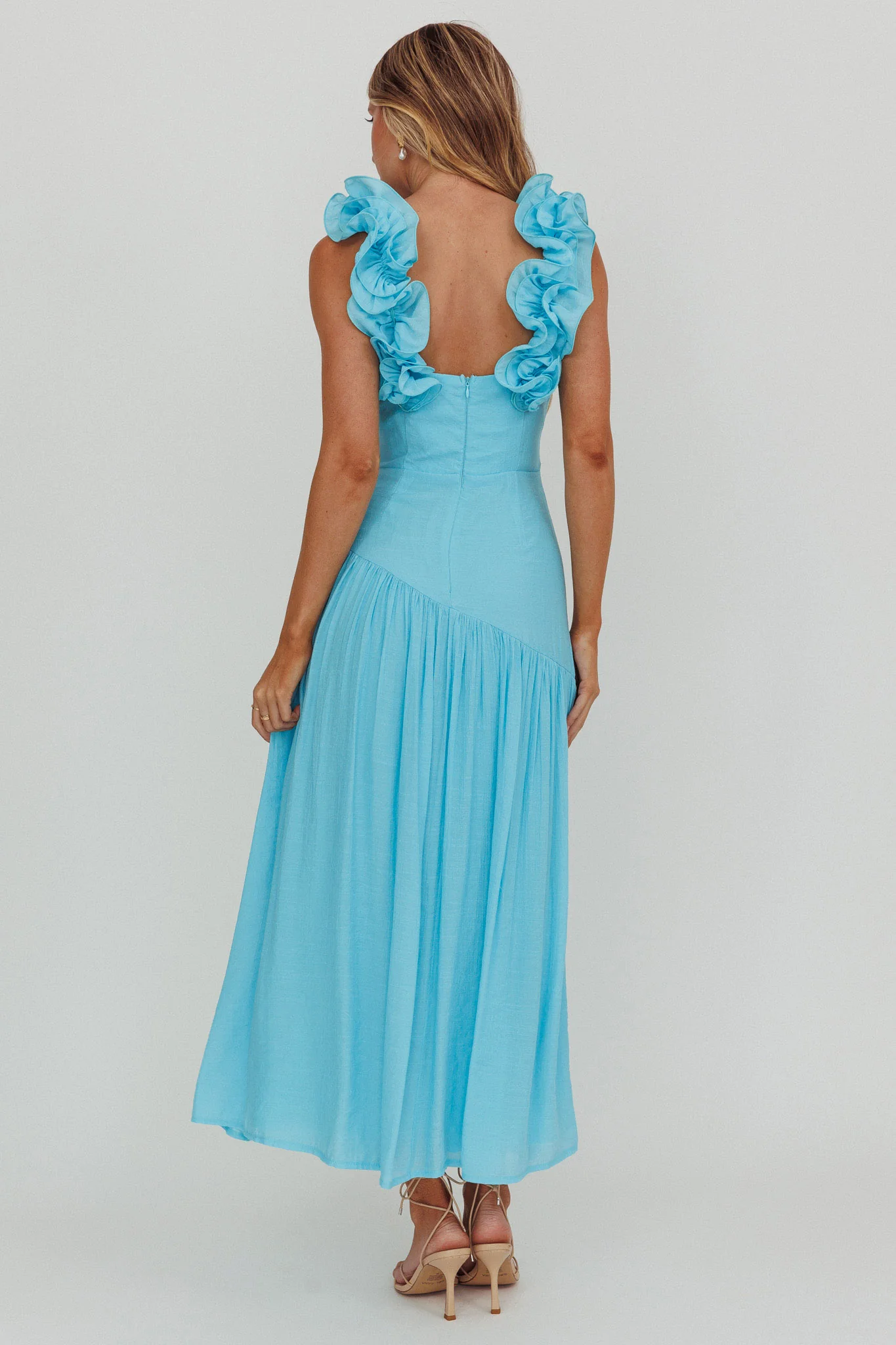 Kinley Ruffle Strap Maxi Dress Blue - Seraphlike