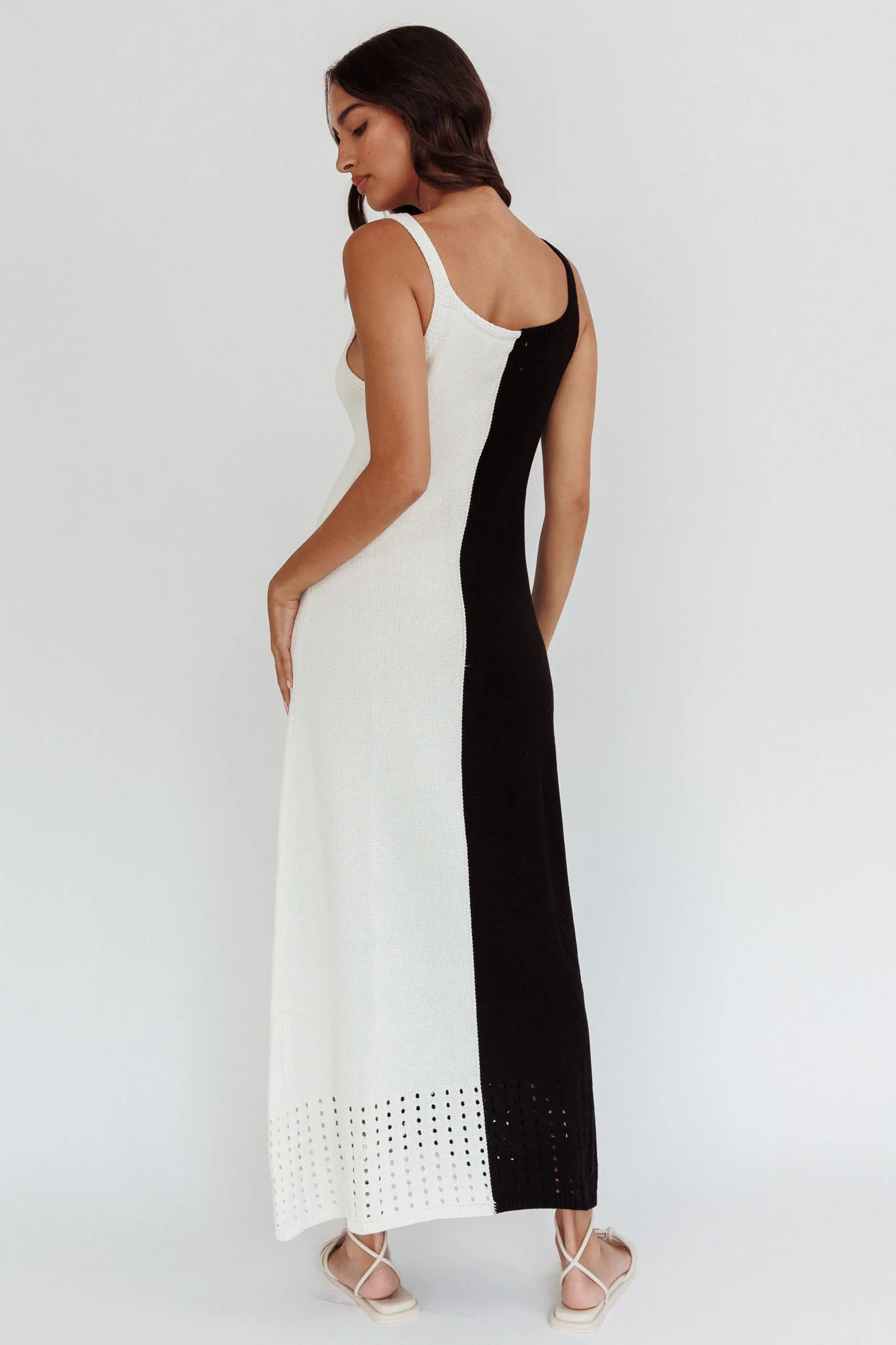 Sunday Fun Day Knit Maxi Dress Black Cream - Seraphlike