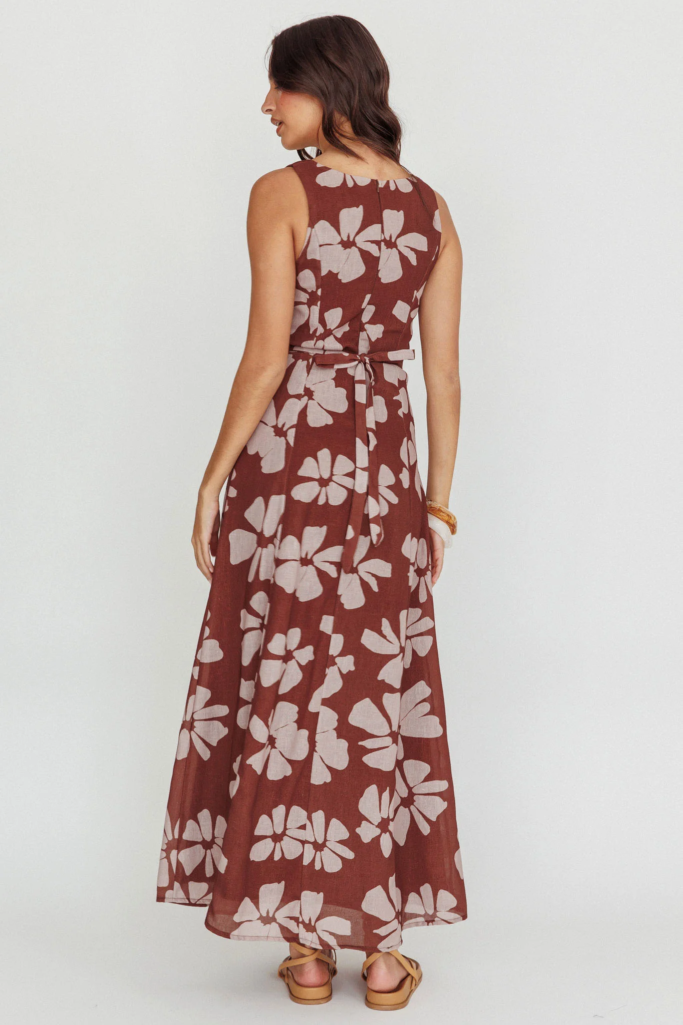 Lillia Floral A-Line Maxi Dress Brown - Seraphlike
