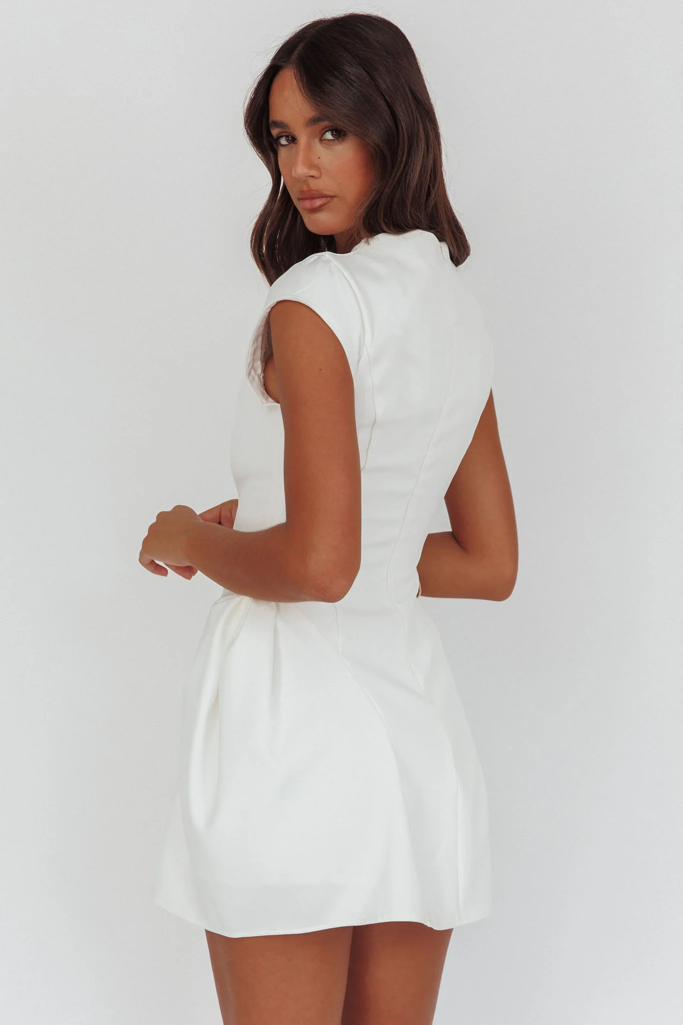 Girl Talks Cap Sleeve Puff Skirt Mini Dress Off White - Seraphlike