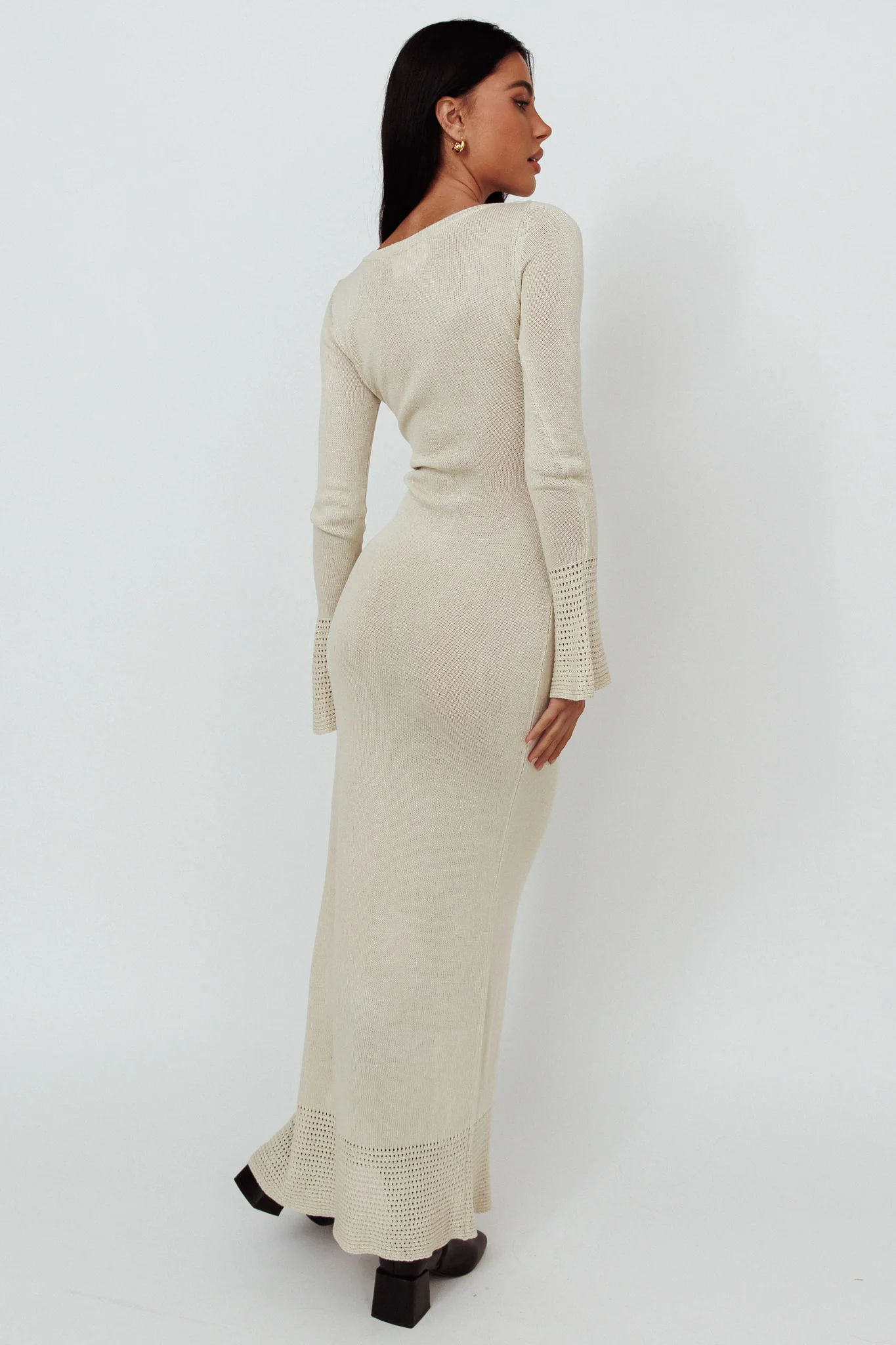 Java Long Sleeve Cut-Out Knit Maxi Dress Coconut - Seraphlike