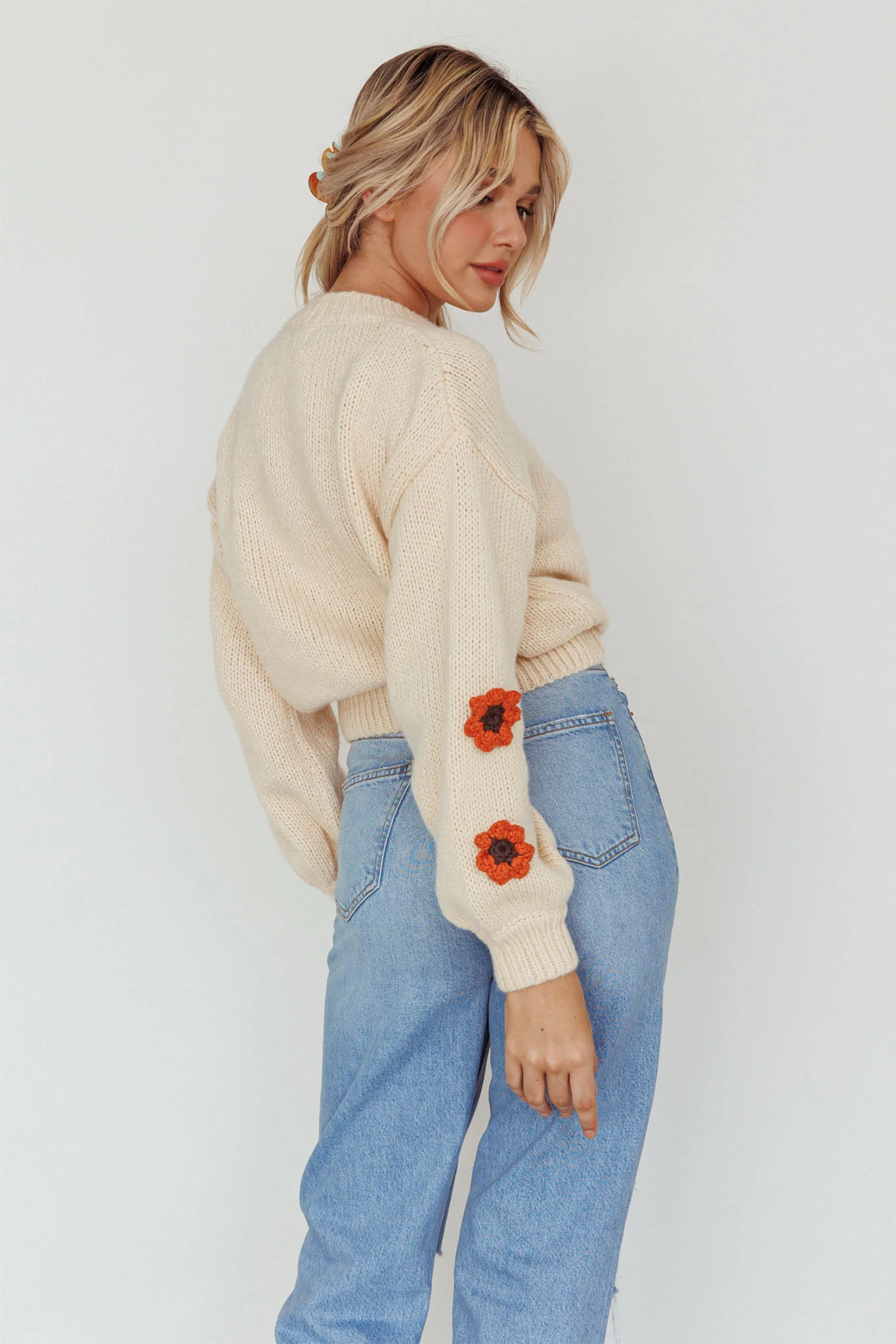 Lighthouse Flower Accent Sweater Cream - Seraphlike