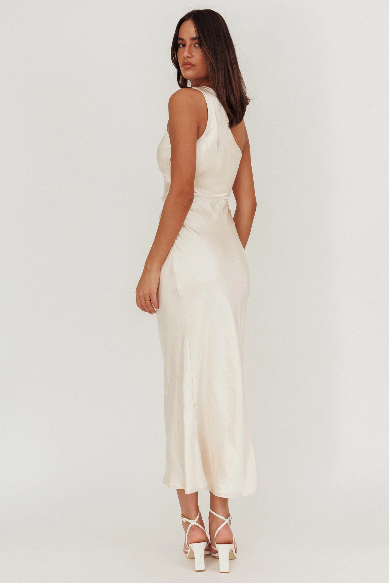 Always Golden One-Shoulder Midi Dress Champagne - Seraphlike