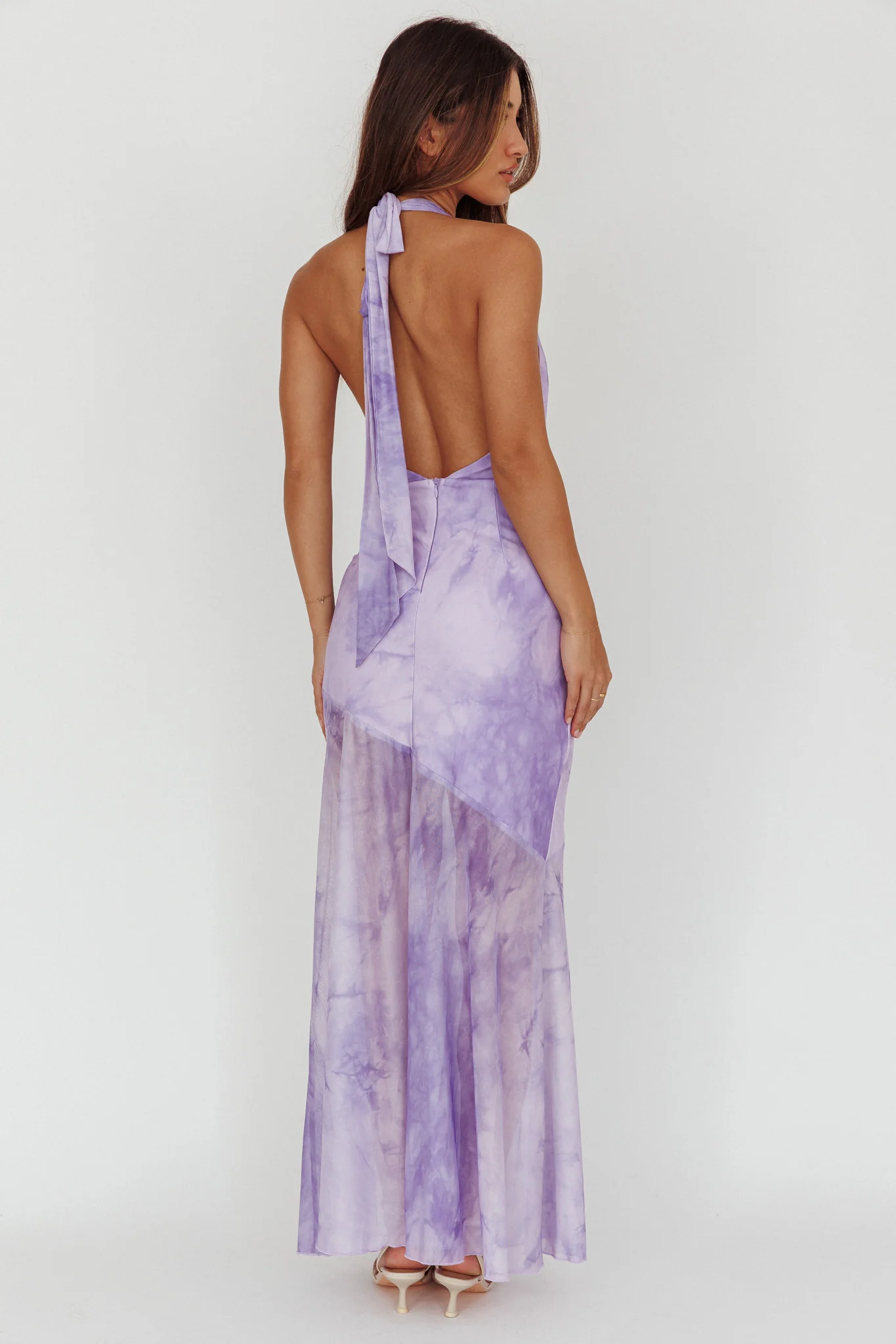 Locket Halterneck Maxi Dress Marbled Lilac - Seraphlike
