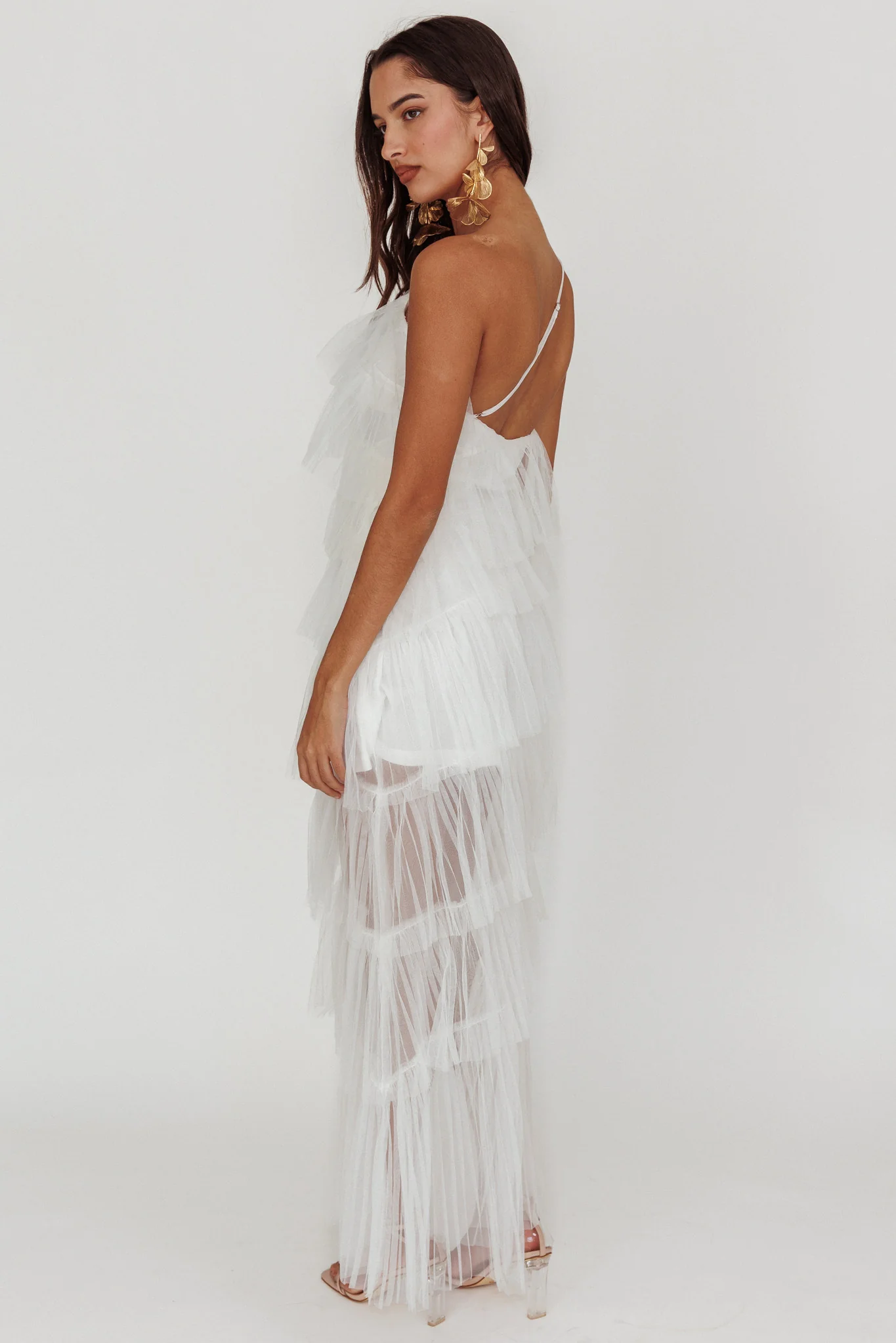 Arrabel Tiered Ruffle Tulle Maxi Dress White - Seraphlike