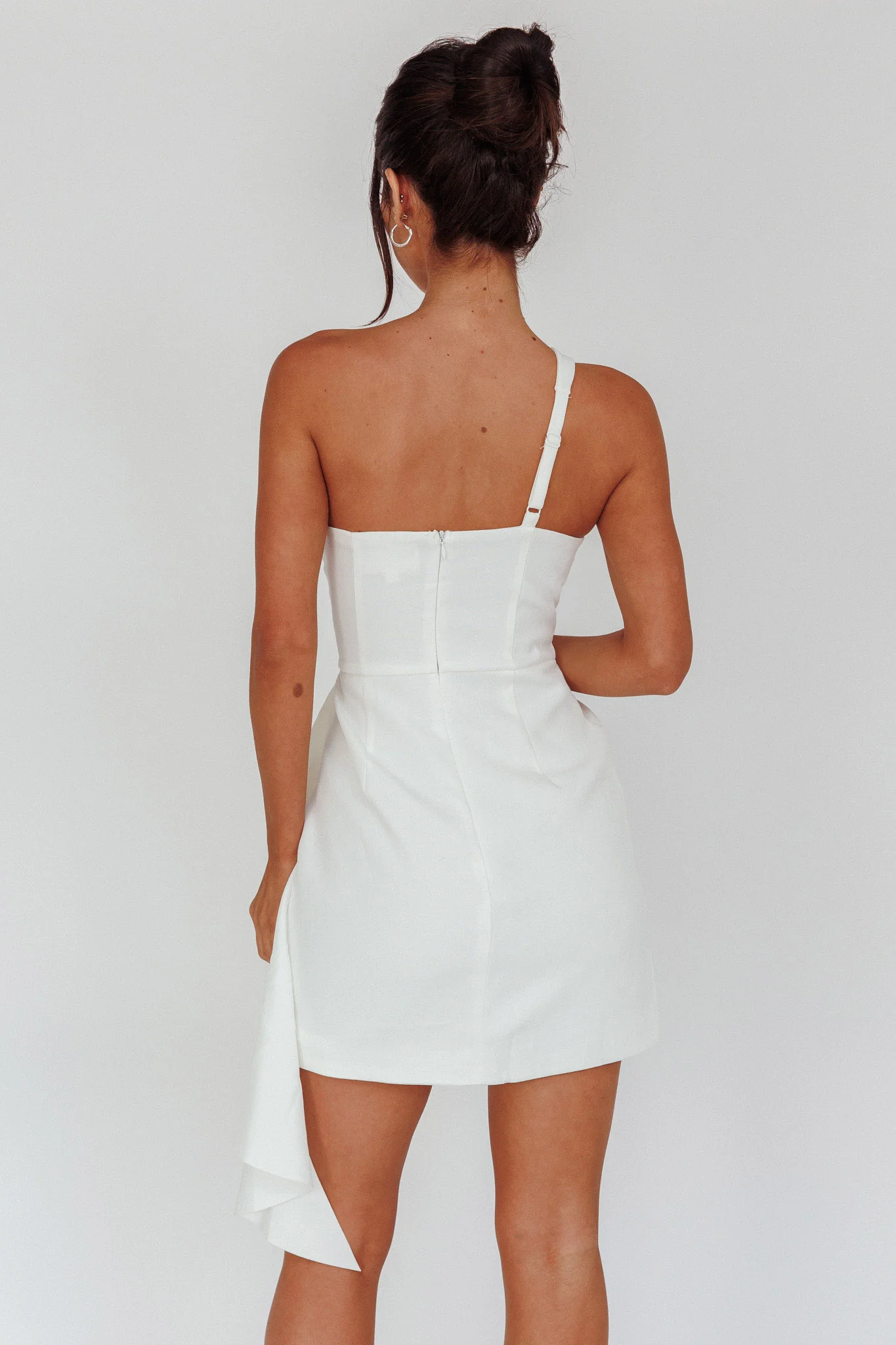 Lilleth One Shoulder Frill Feature Mini Dress White - Seraphlike