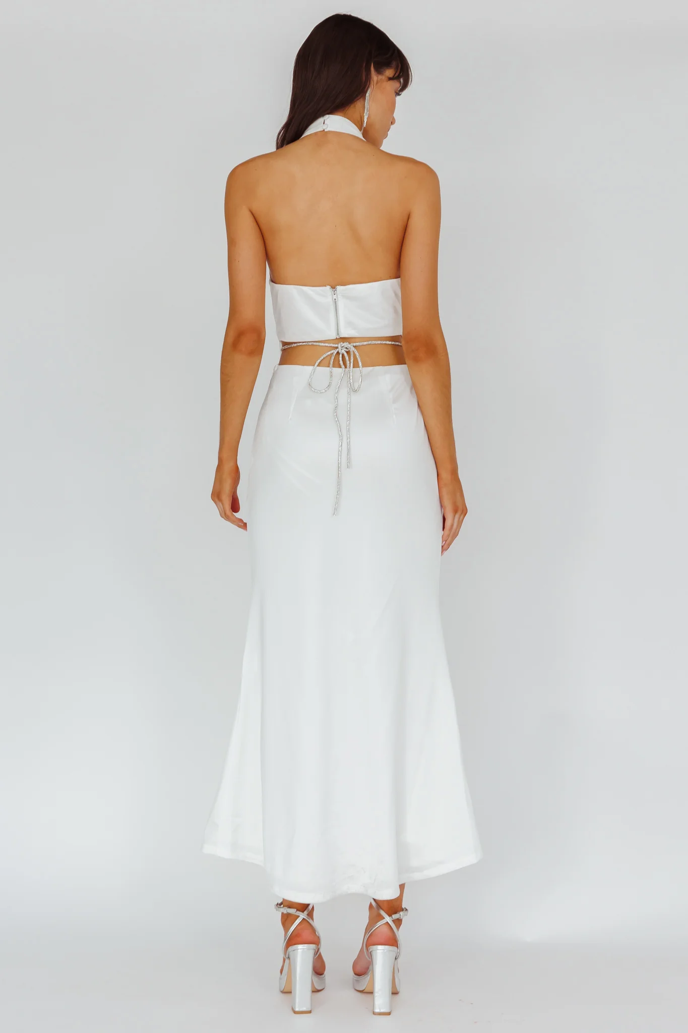 Emmi Cowl Neck Diamante Rope Dress White - Seraphlike