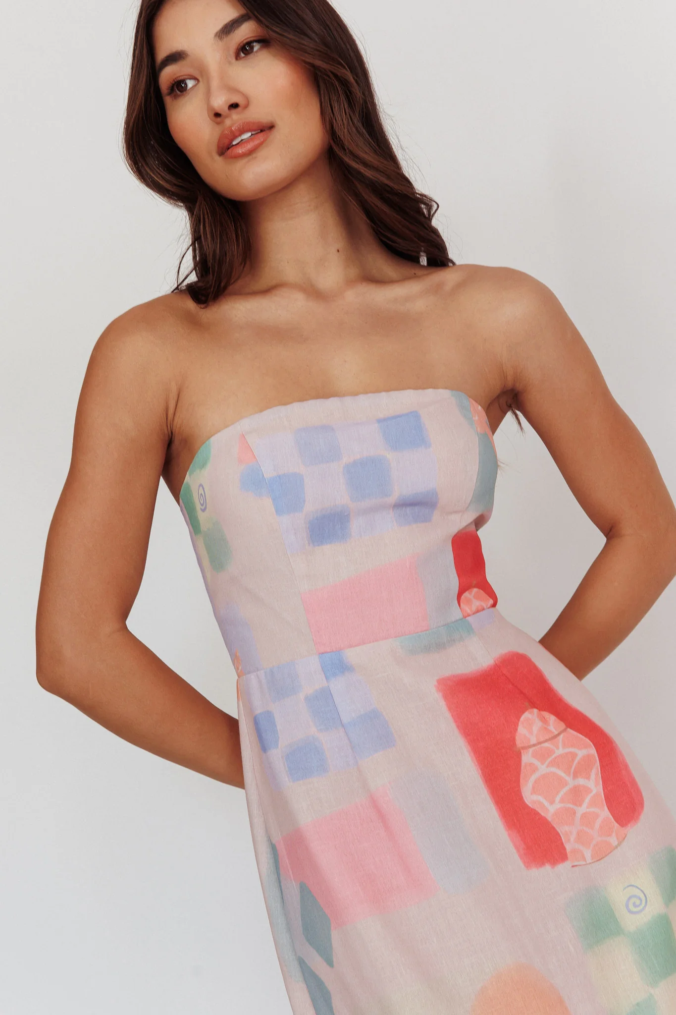 Eastern Sun Strapless Abstract Print Maxi Dress Multi - Seraphlike