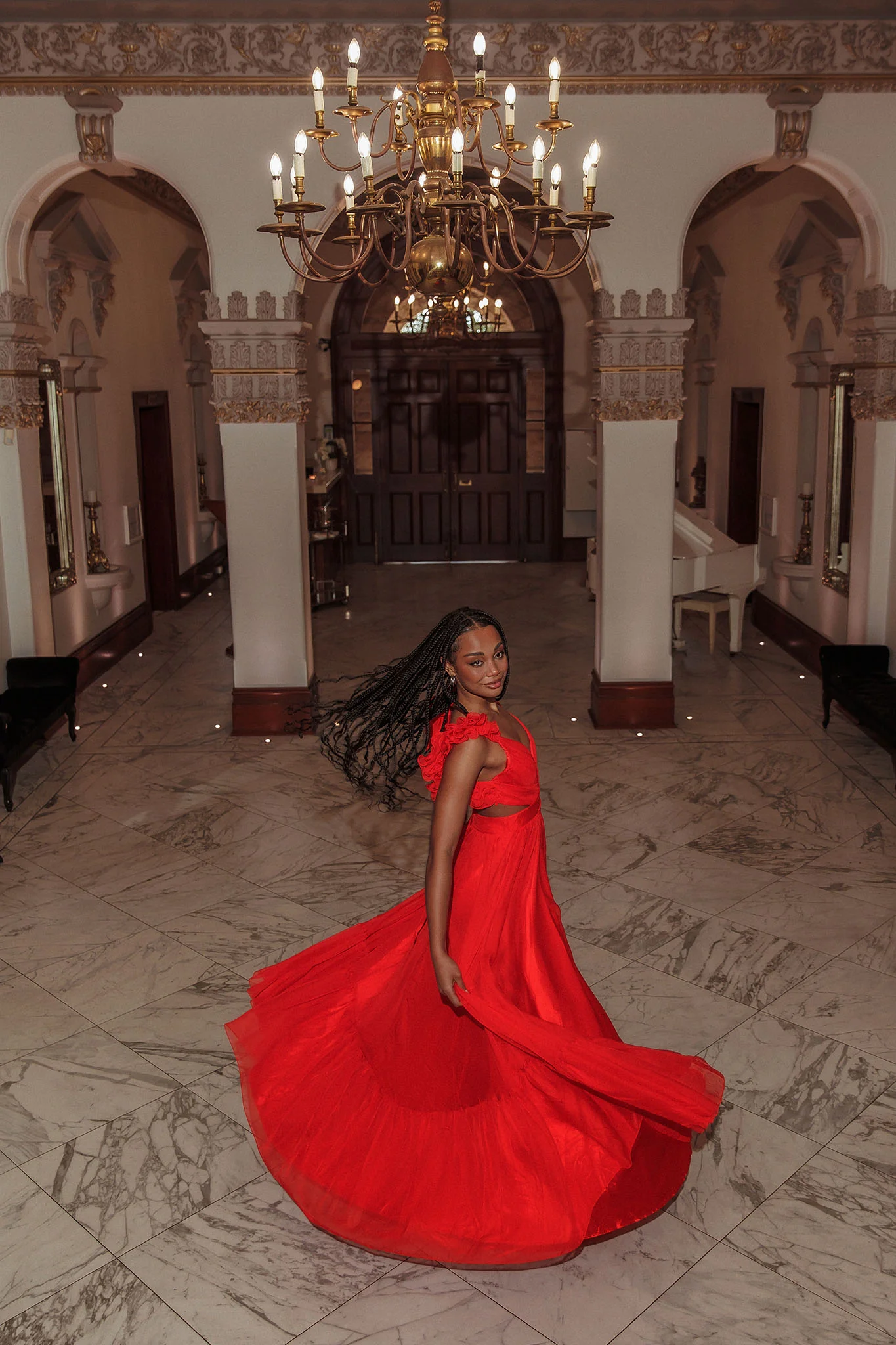 Bellamy Lace-Up Back Ruffle Maxi Dress Red - Seraphlike