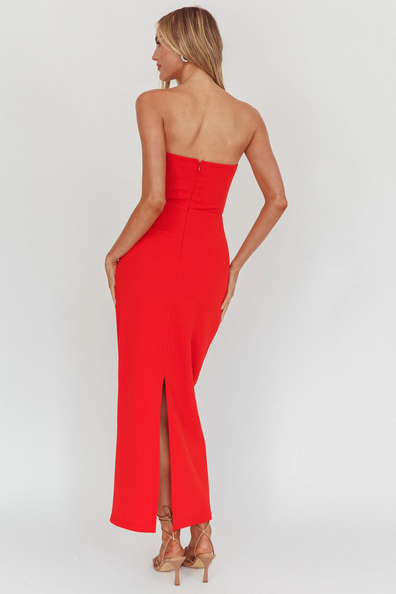 Sonrisa Strapless Cut-Out Maxi Dress Red - Seraphlike