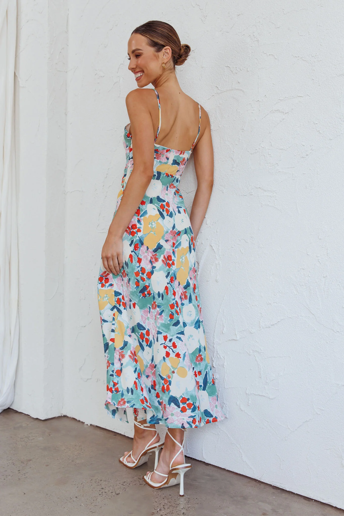 Missoula Cami Strap Padded Bust Midi Dress Flower Print Green - Seraphlike