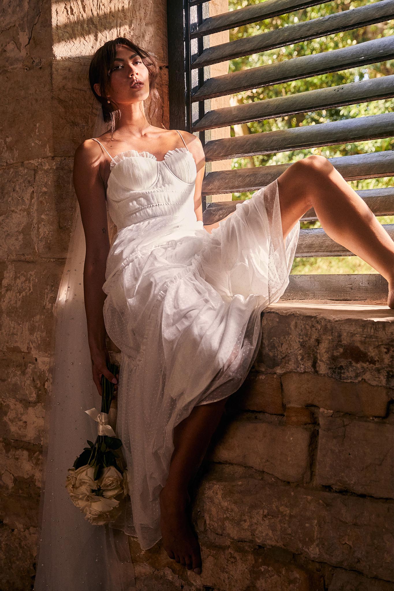 Calla Sweetheart Neckline Hail Spot Midi Dress White - Seraphlike