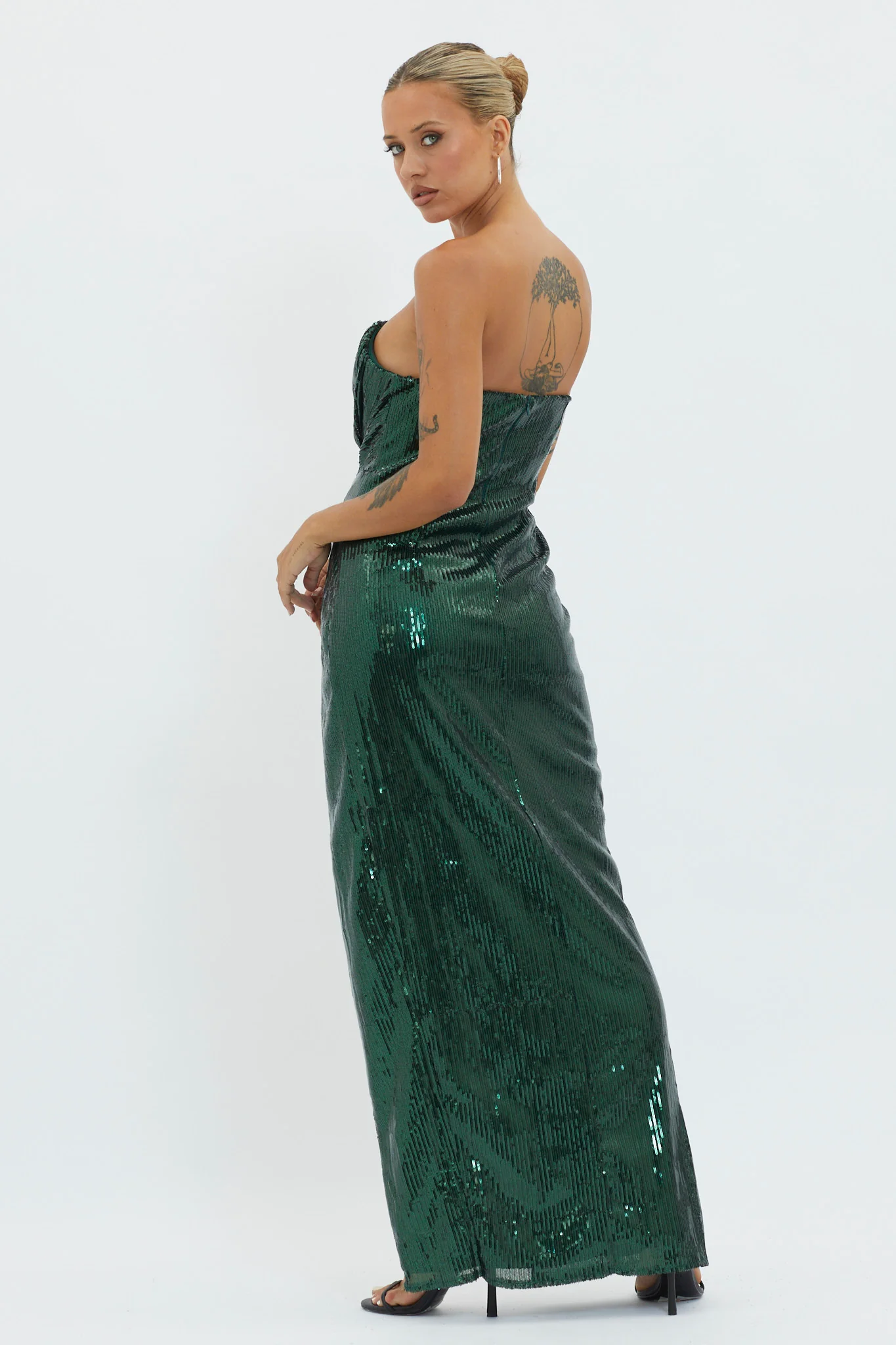 Angel Energy Strapless Sequin Maxi Dress Hunter Green - Seraphlike