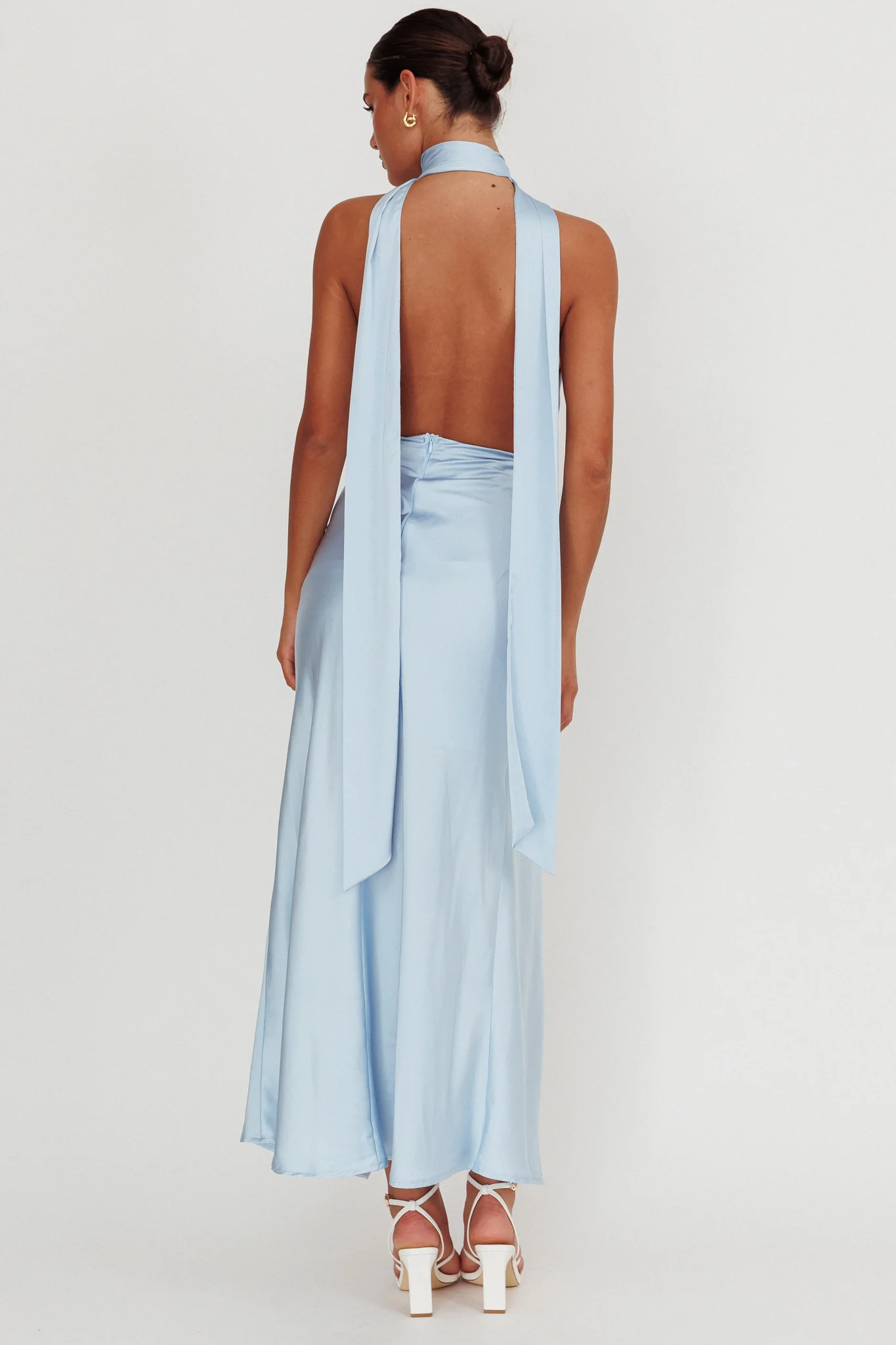 Italia Azure Halterneck Rosette Maxi Dress Blue - Seraphlike