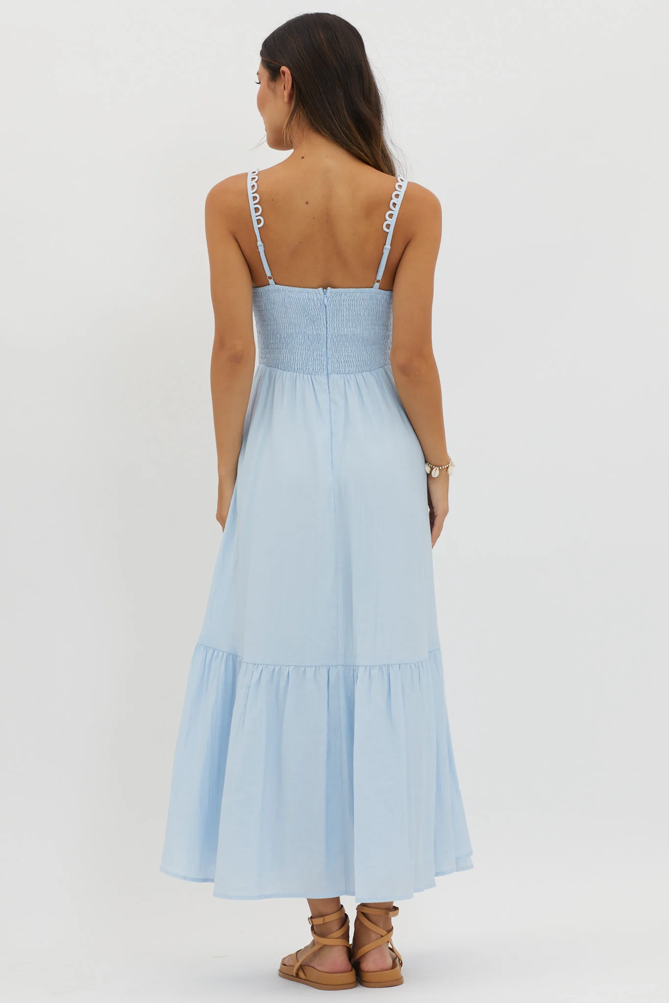 Golden Suns Scallop Trim Midi Dress Baby Blue - Seraphlike