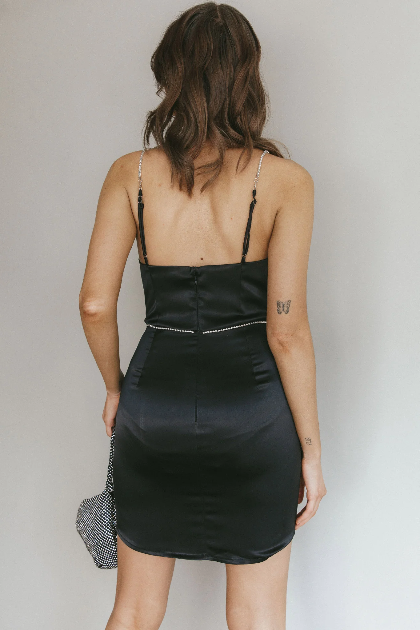 Devoted Structured Bust Diamante Trim Dress Black - Seraphlike