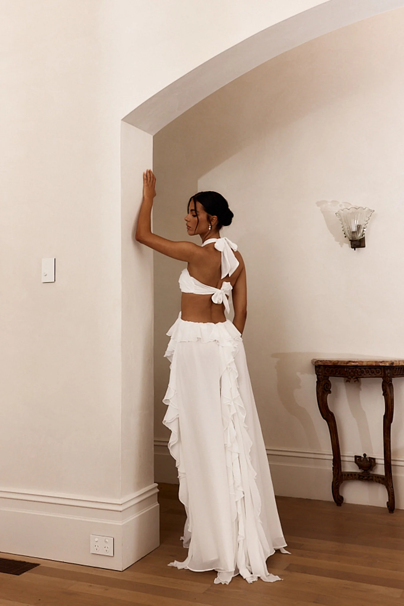 Santiago Cut-Out Ruffle Maxi Dress White - Seraphlike