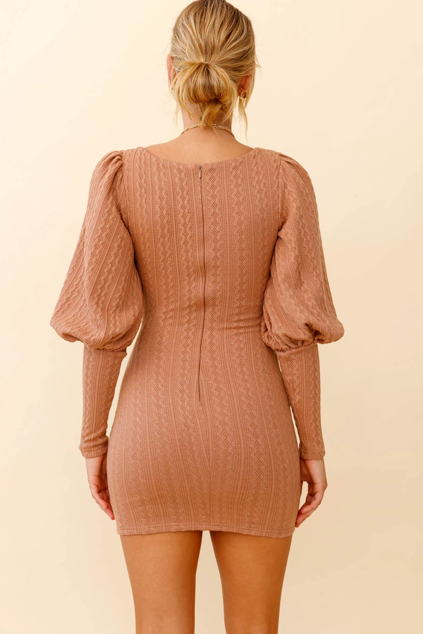 Moneymaker Lantern Sleeve Mini Dress Mocha - Seraphlike