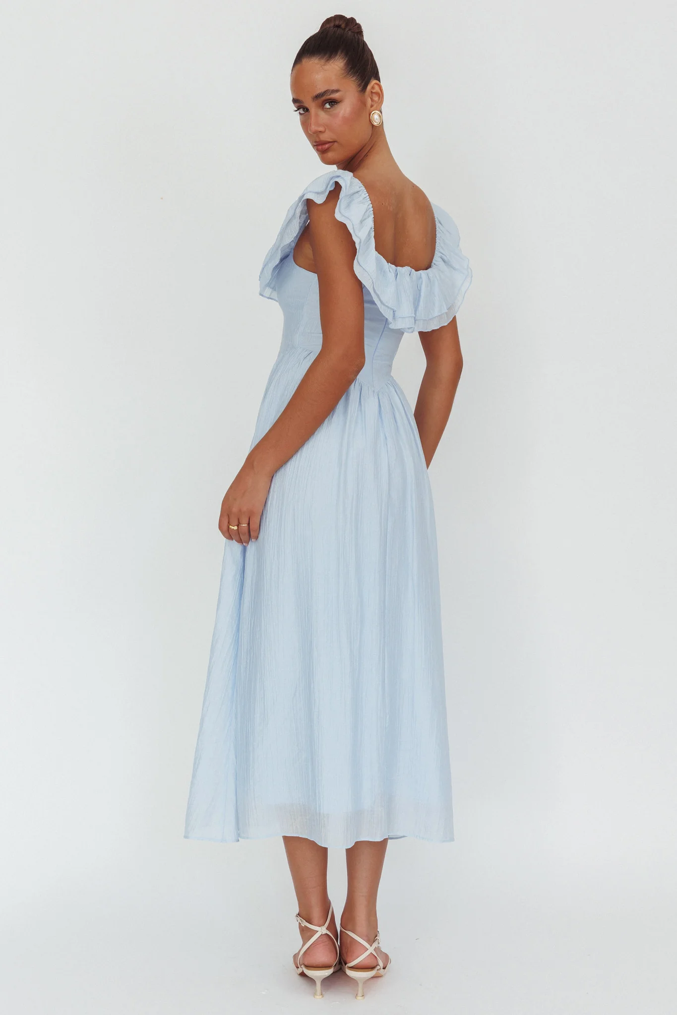 Serinah Basque Waist Off-Shoulder Maxi Dress Blue - Seraphlike