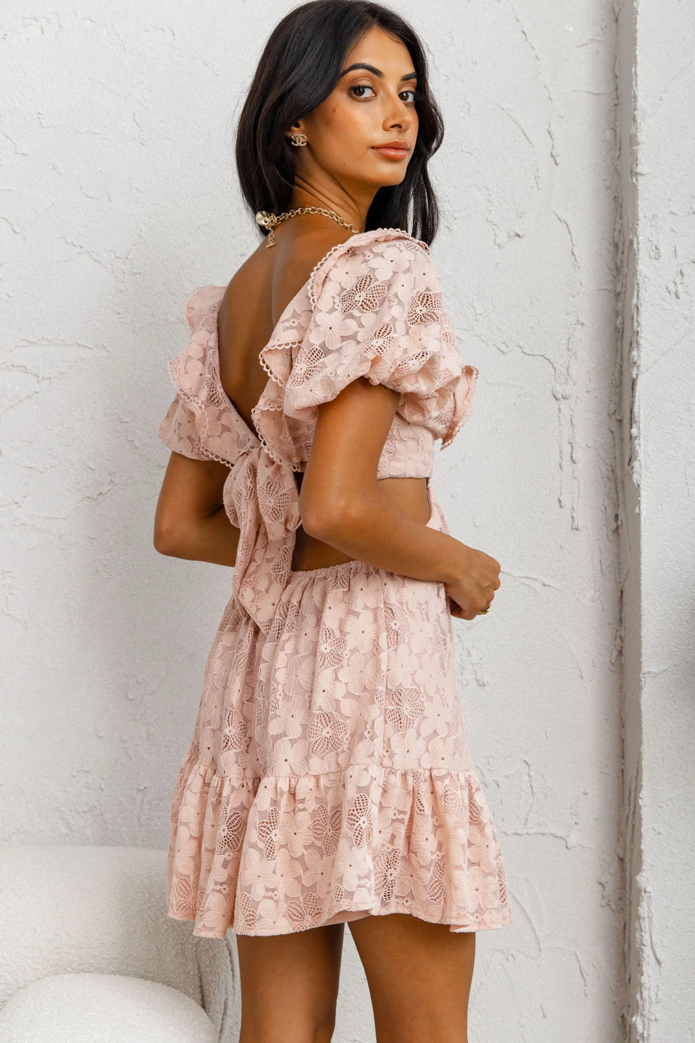 Sweet Life Cut-Out Waist Lace Dress Peach - Seraphlike