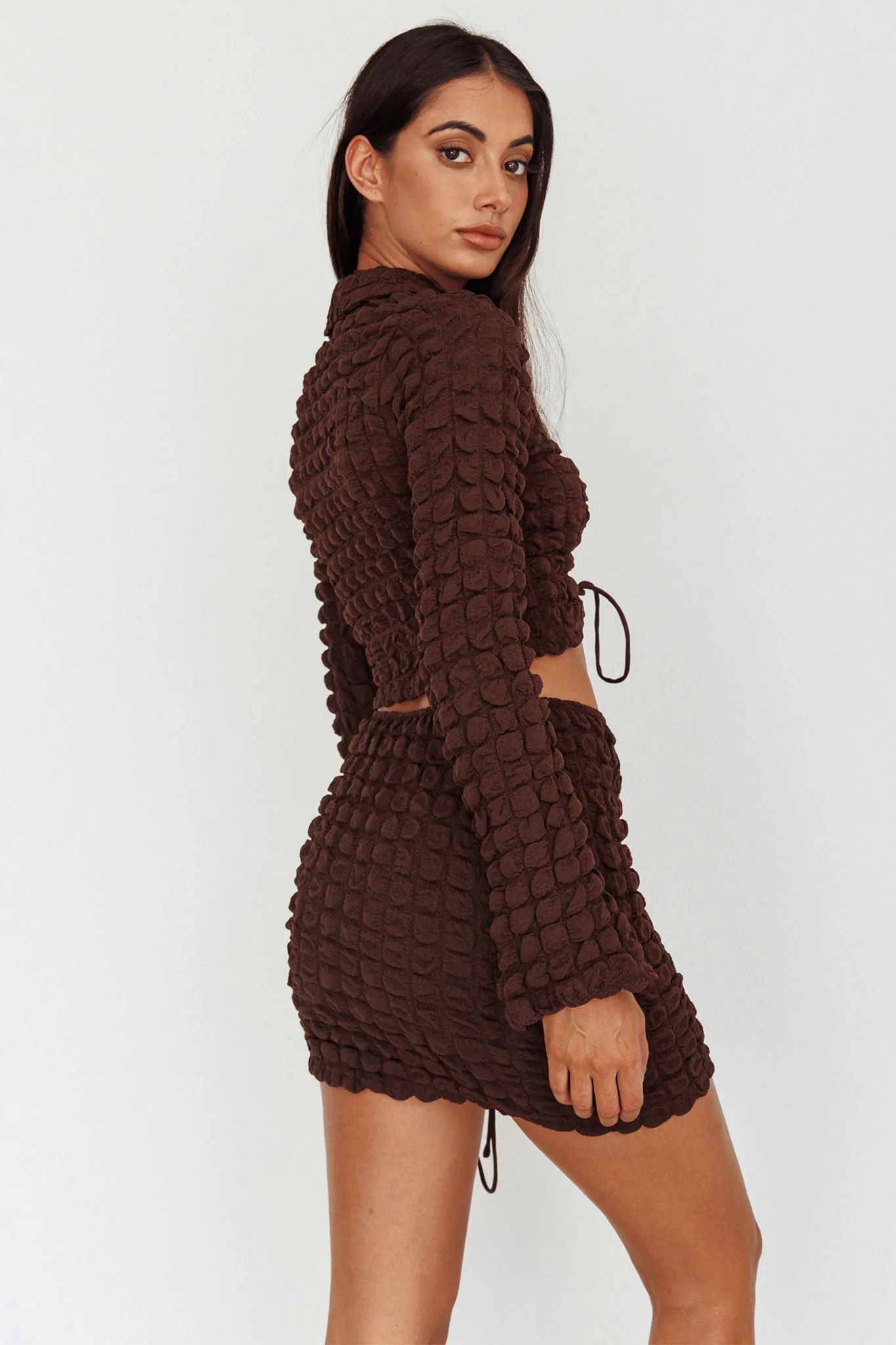 Josseline Lace-Up Detail Mini Skirt Chocolate - Seraphlike