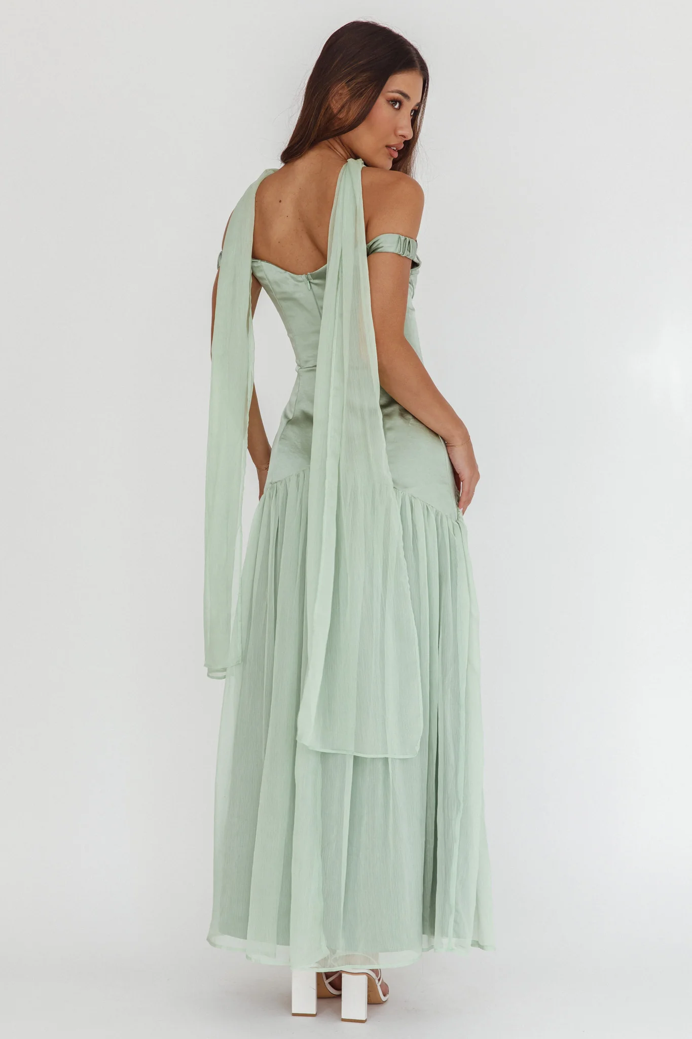 Kaycee Drop Waist Maxi Dress Sage - Seraphlike