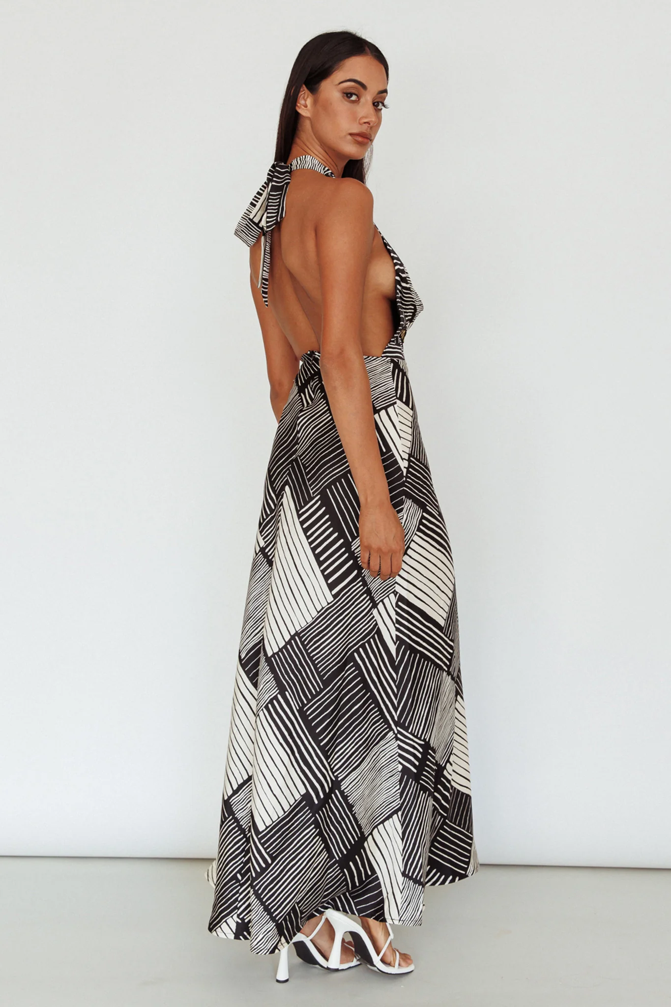 Kailie Halterneck Midi Dress Crosshatch Black - Seraphlike