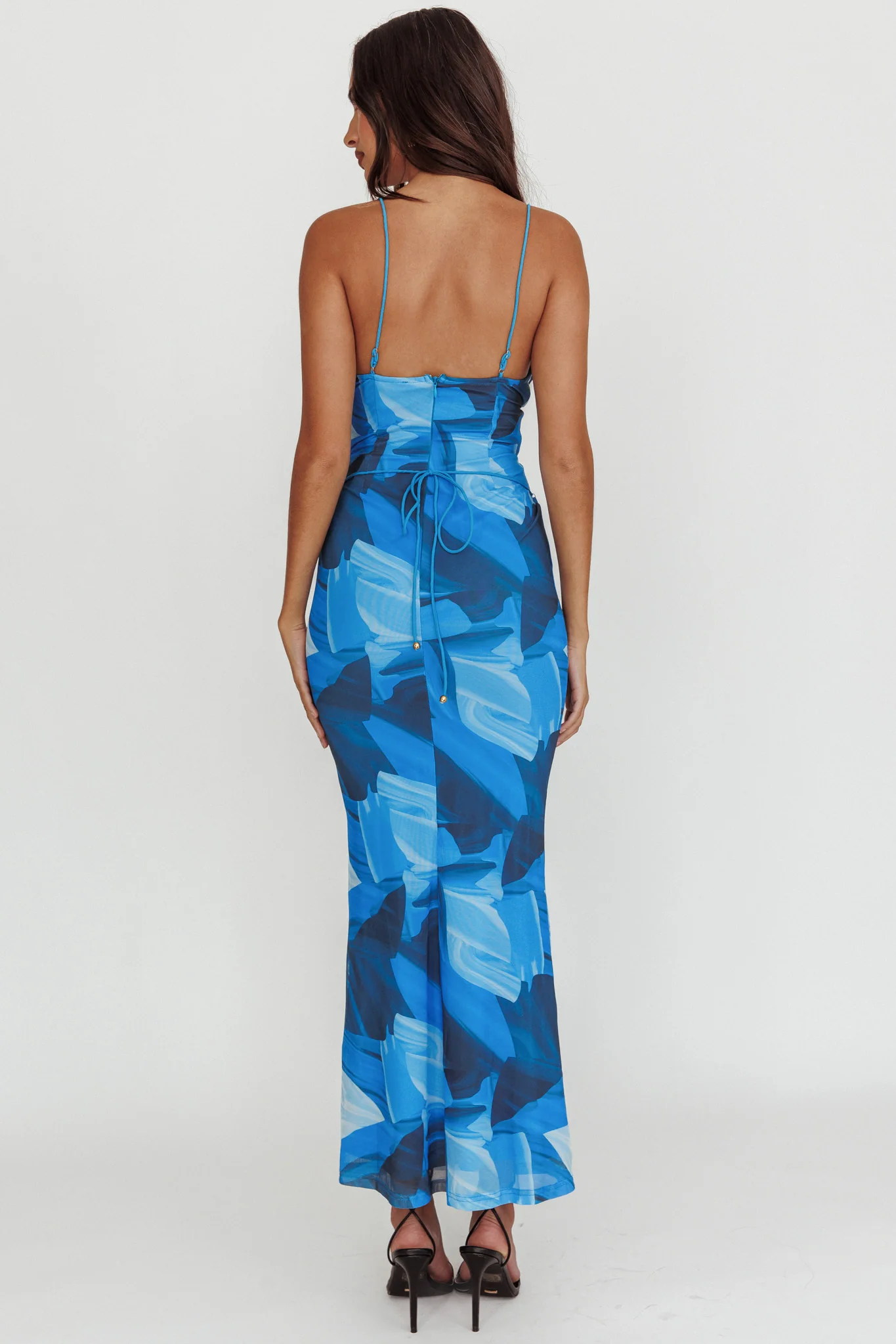 Teava Laced Waist Maxi Dress Abstract Blue - Seraphlike
