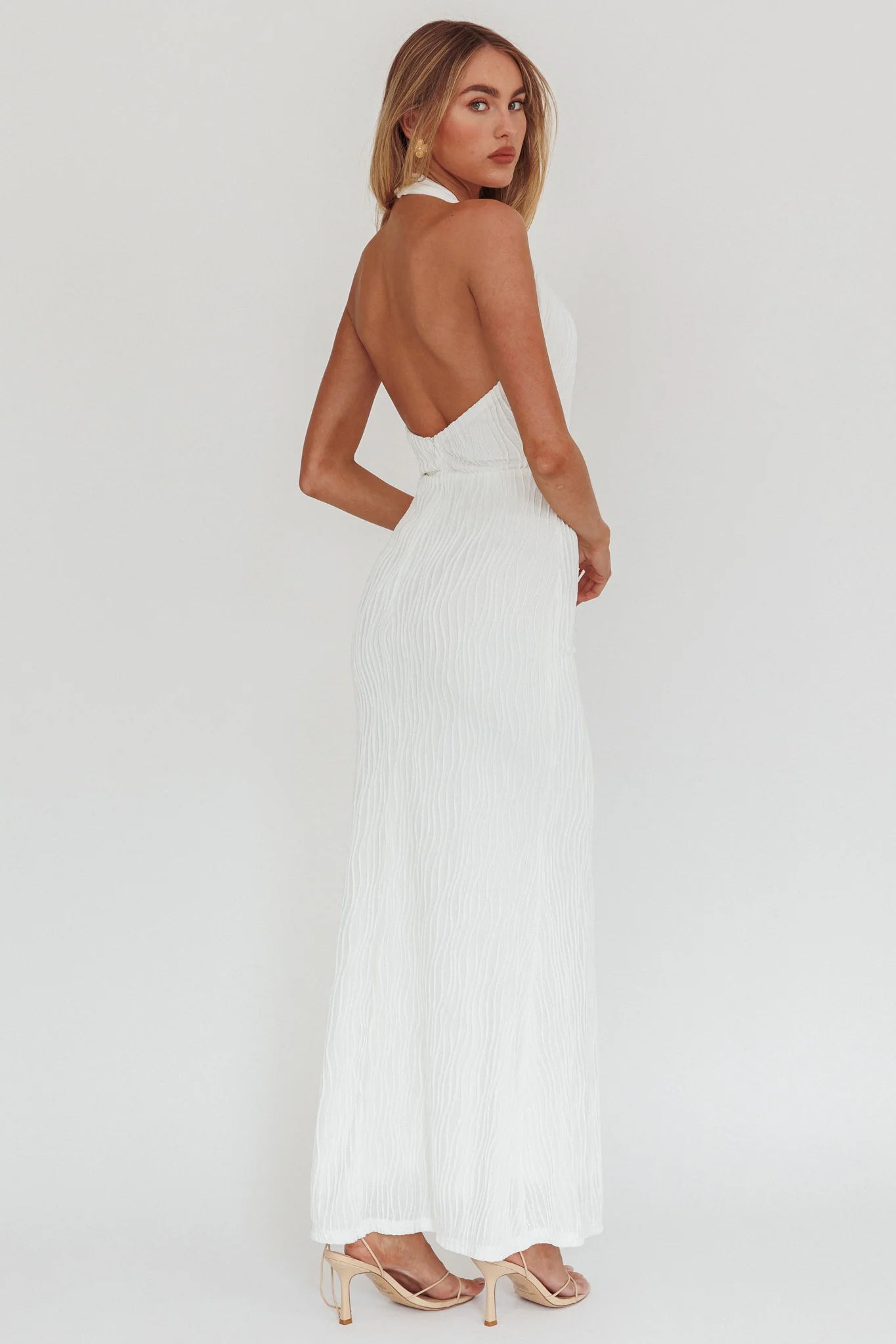 Lush Aura Crossover Halter Neck Maxi Dress White - Seraphlike