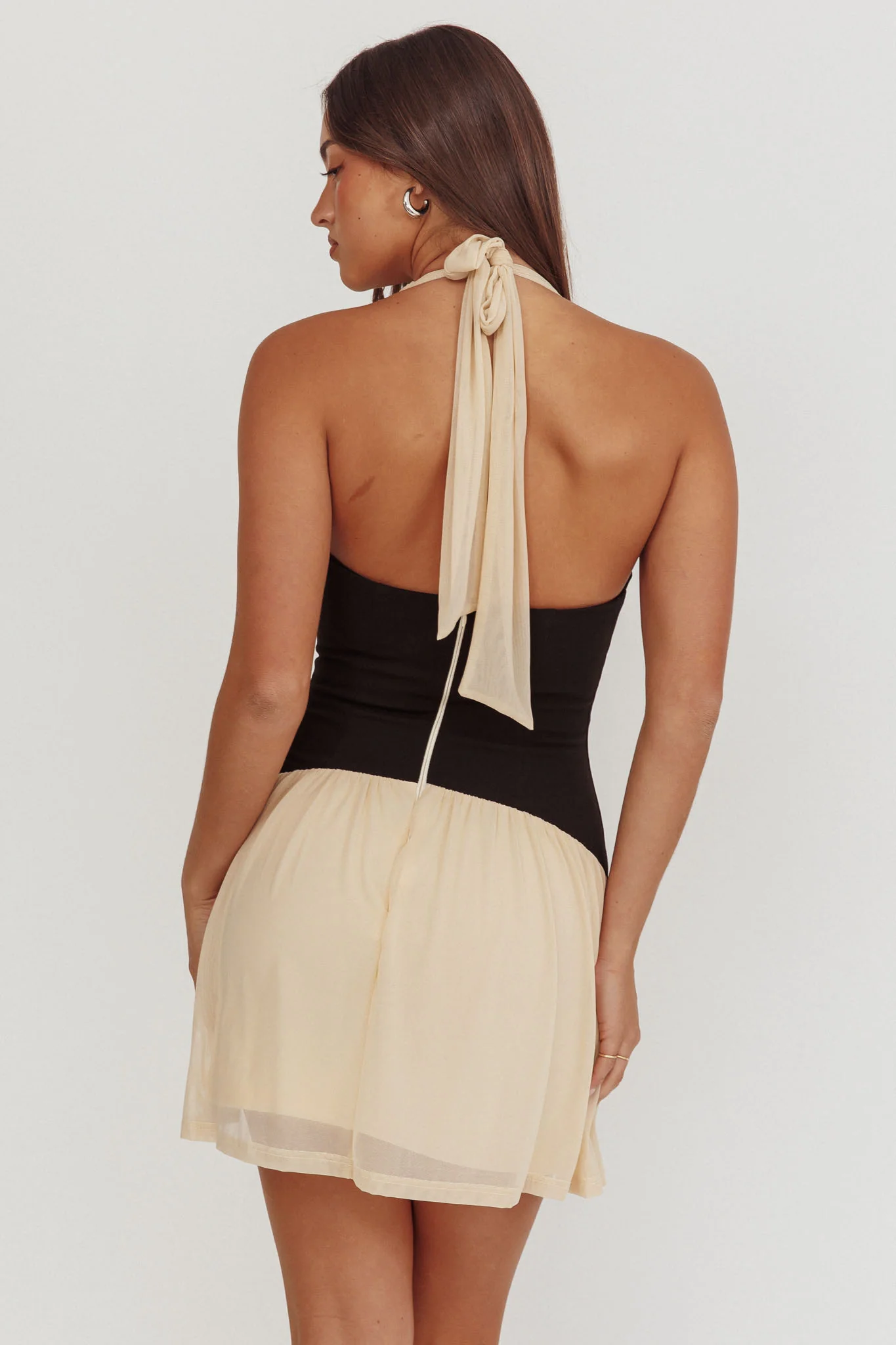 Milos Contrast Halter Mini Dress Cream - Seraphlike