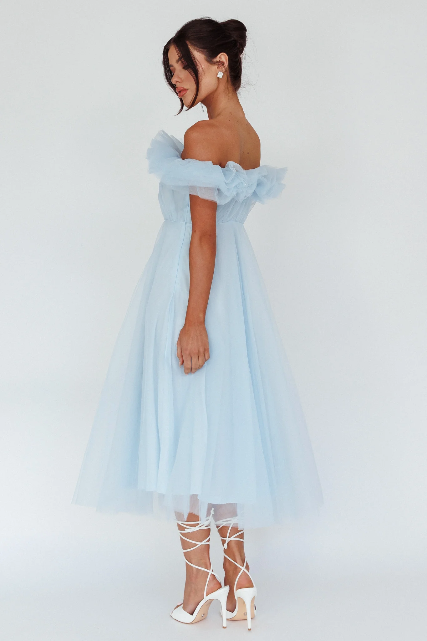 May Rose Off-Shoulder Tulle Midi Dress Light Blue - Seraphlike