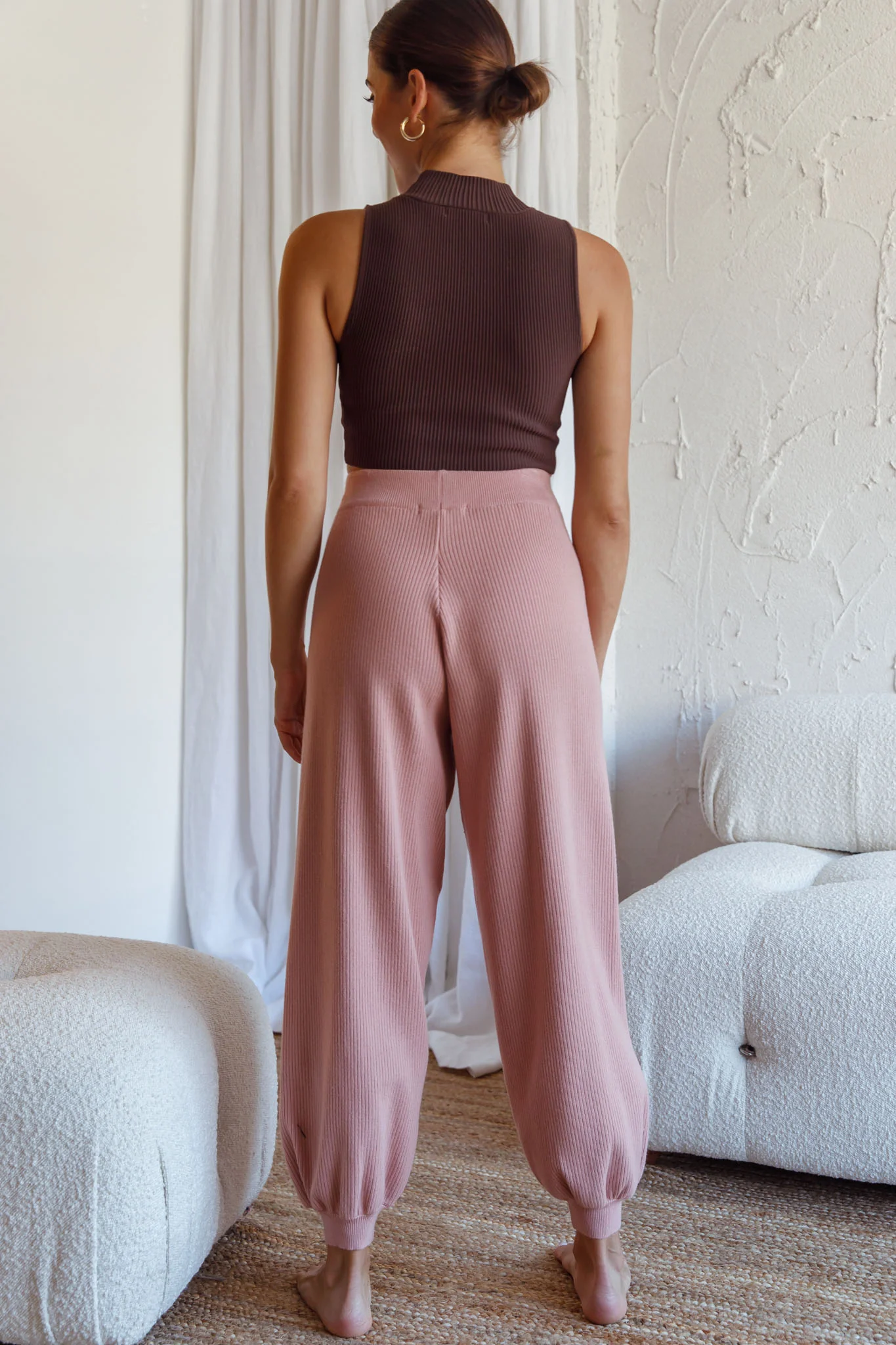 New Soul Drawstring Ribbed Knit Jogger Pants Blush - Seraphlike