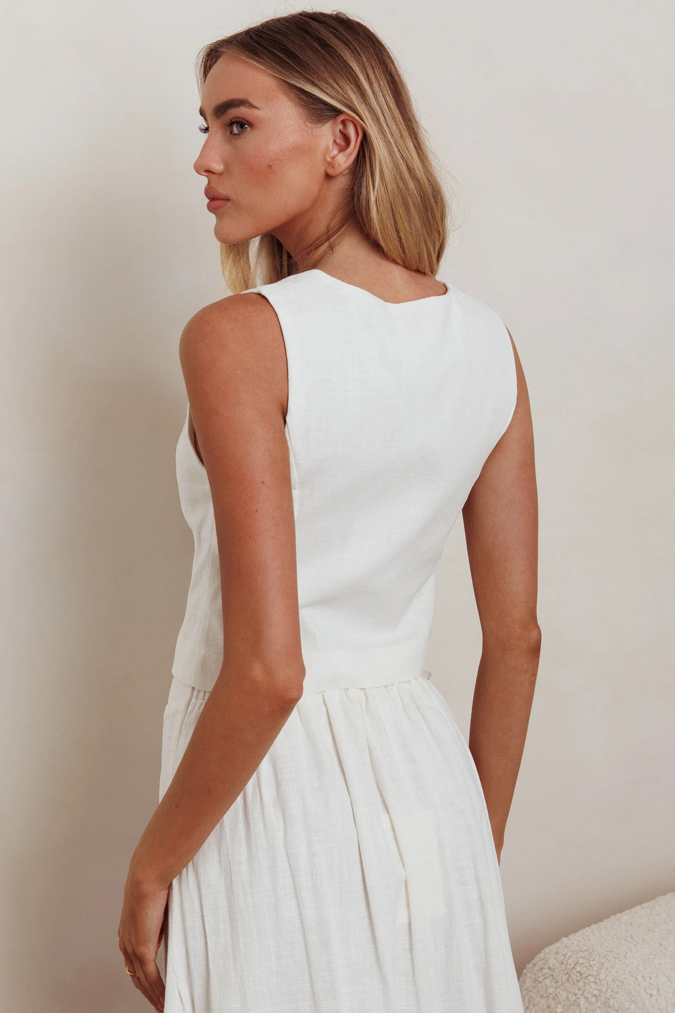 Payday Sleeveless Double Breasted Vest Top Off White - Seraphlike