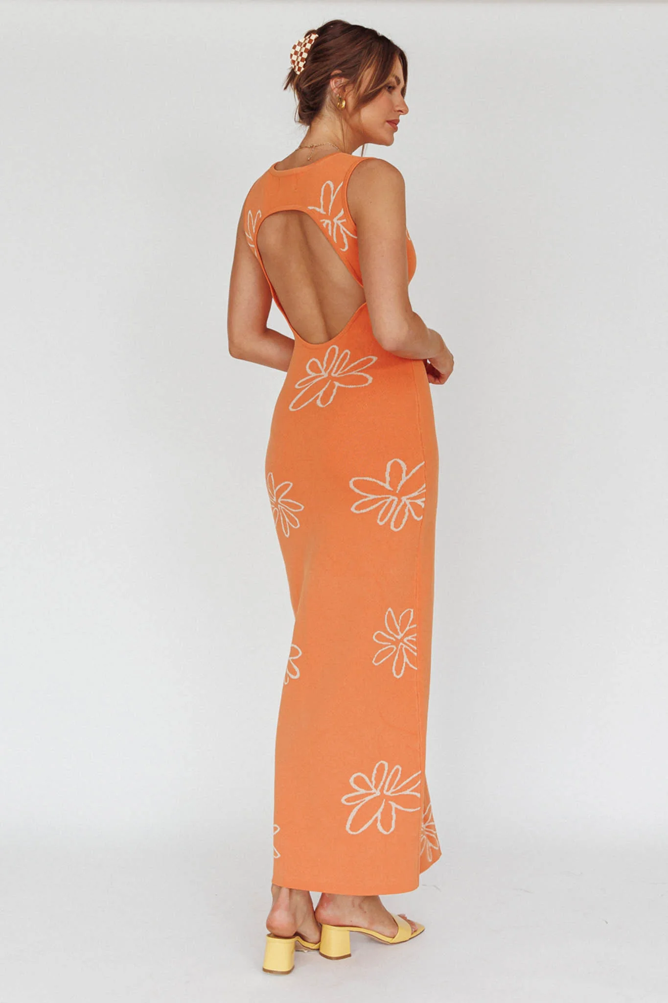 Sunland Knit Maxi Dress Flower Tangerine - Seraphlike