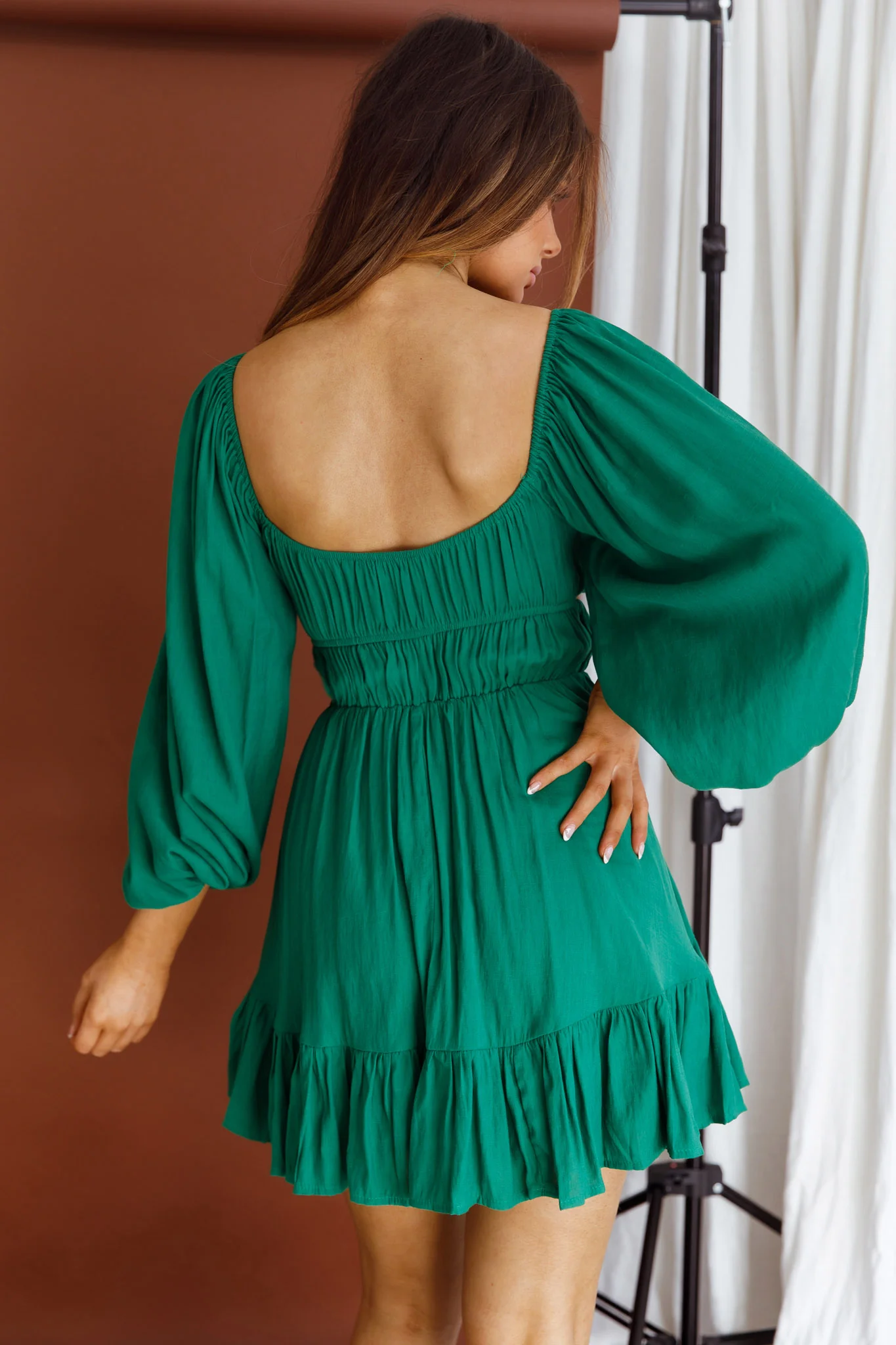 Vista Del Mar Tied Bust Mini Dress Dark Green - Seraphlike
